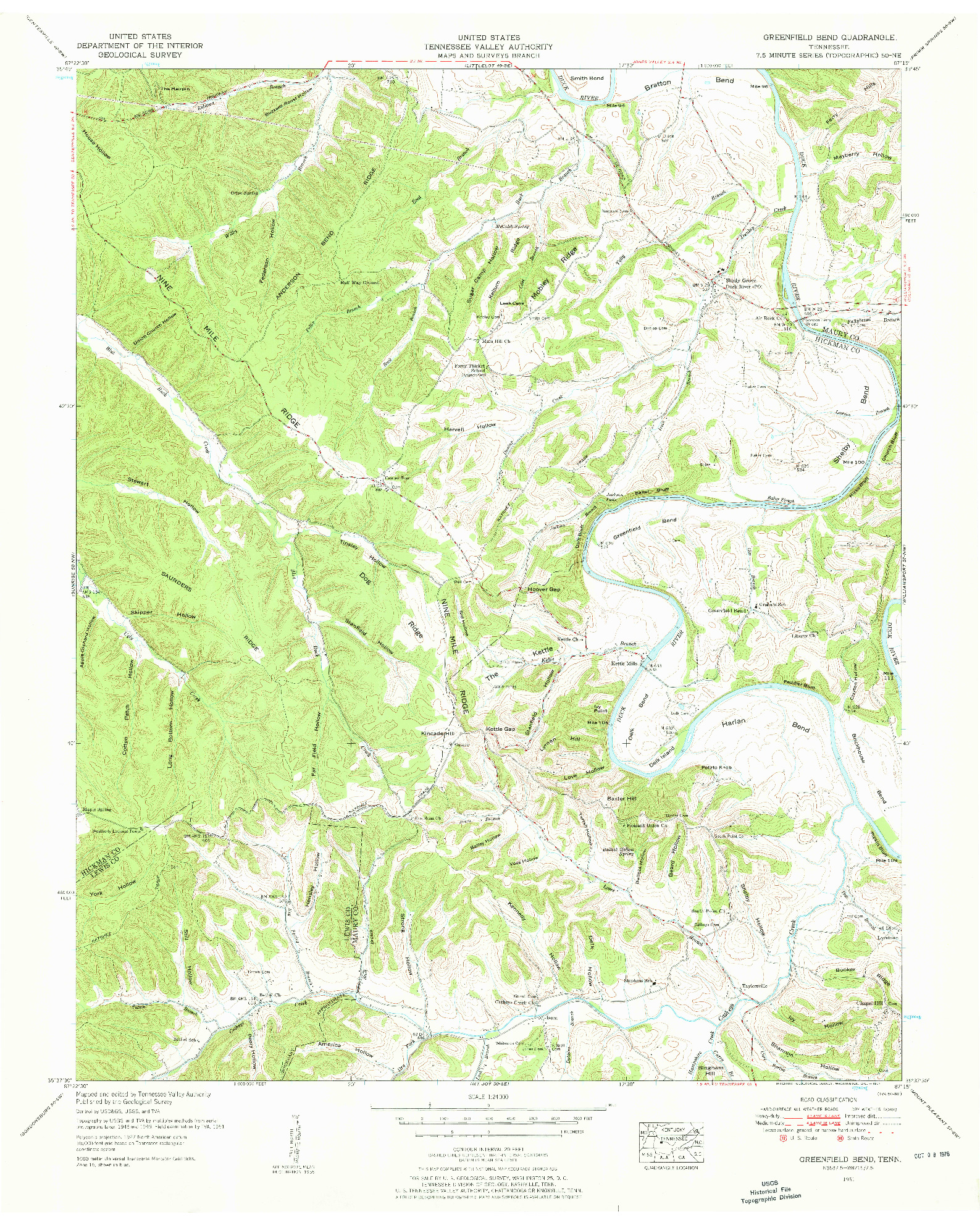 USGS 1:24000-SCALE QUADRANGLE FOR GREENFIELD BEND, TN 1951