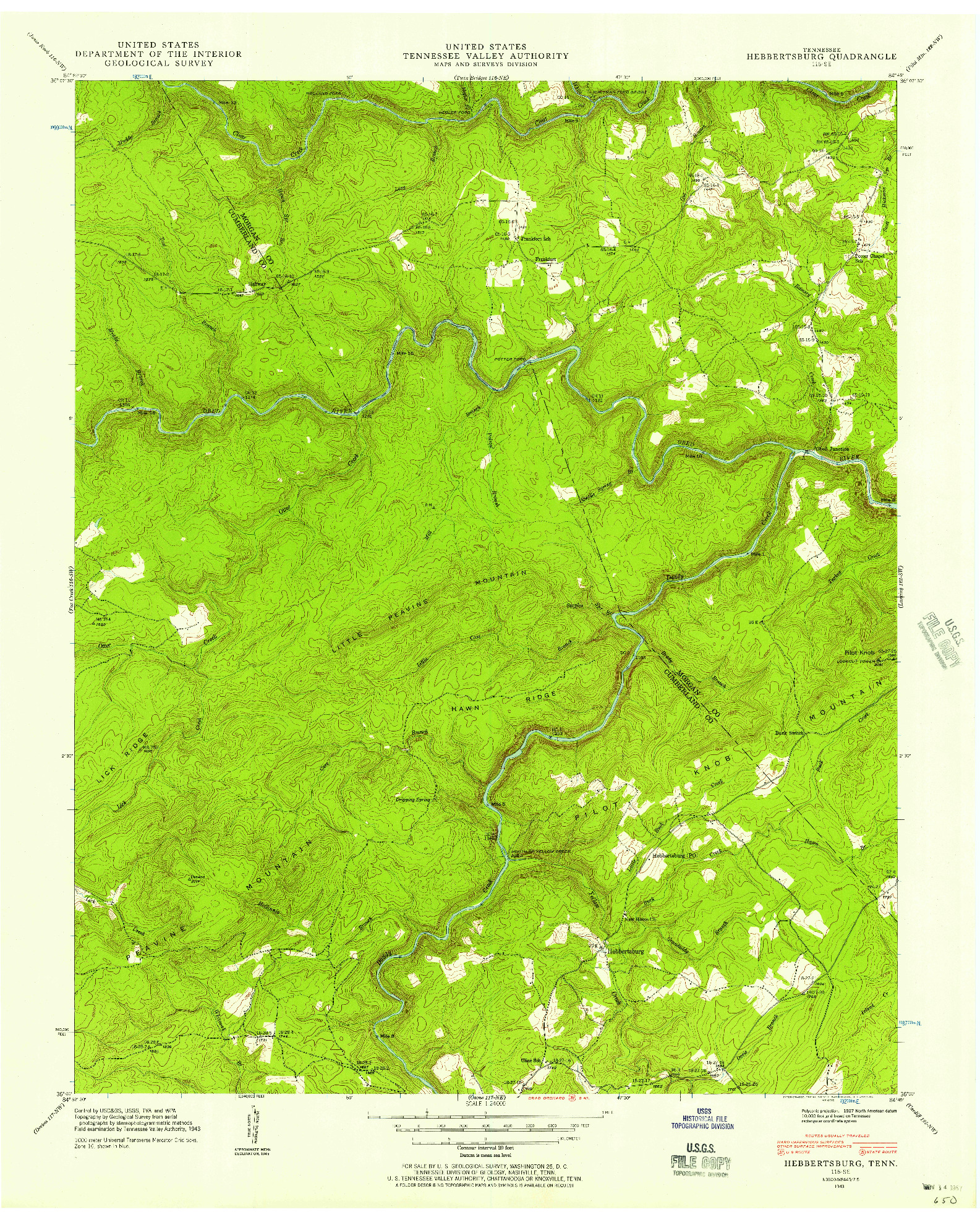 USGS 1:24000-SCALE QUADRANGLE FOR HEBBERTSBURG, TN 1943