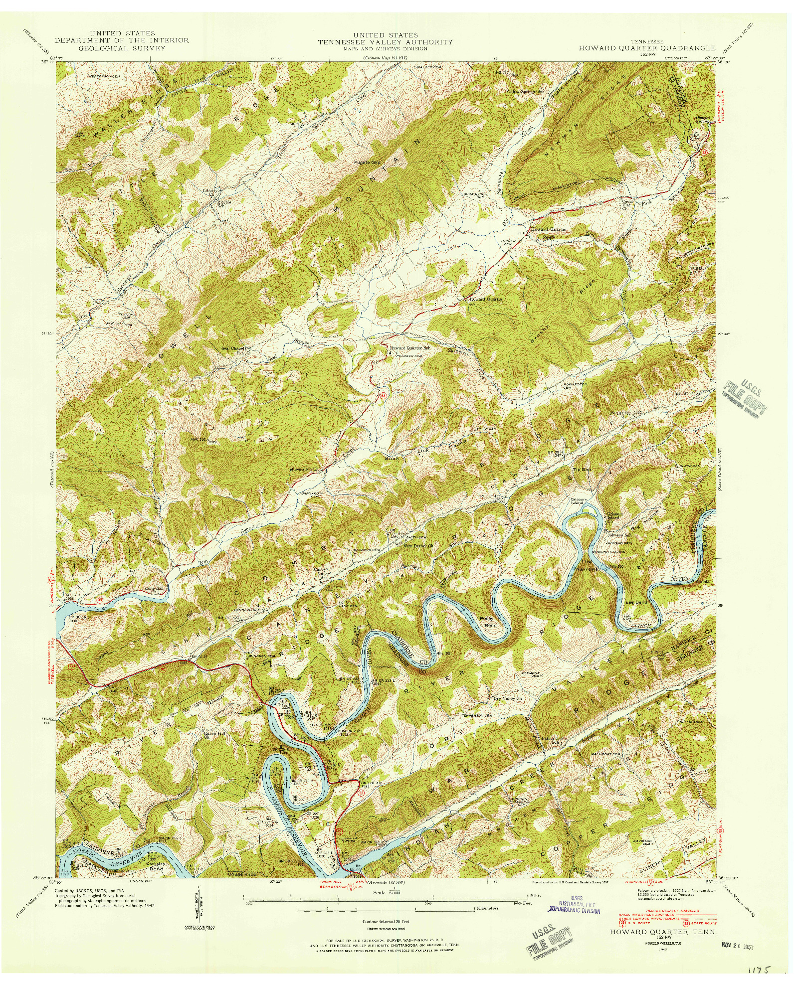 USGS 1:24000-SCALE QUADRANGLE FOR HOWARD QUARTER, TN 1942