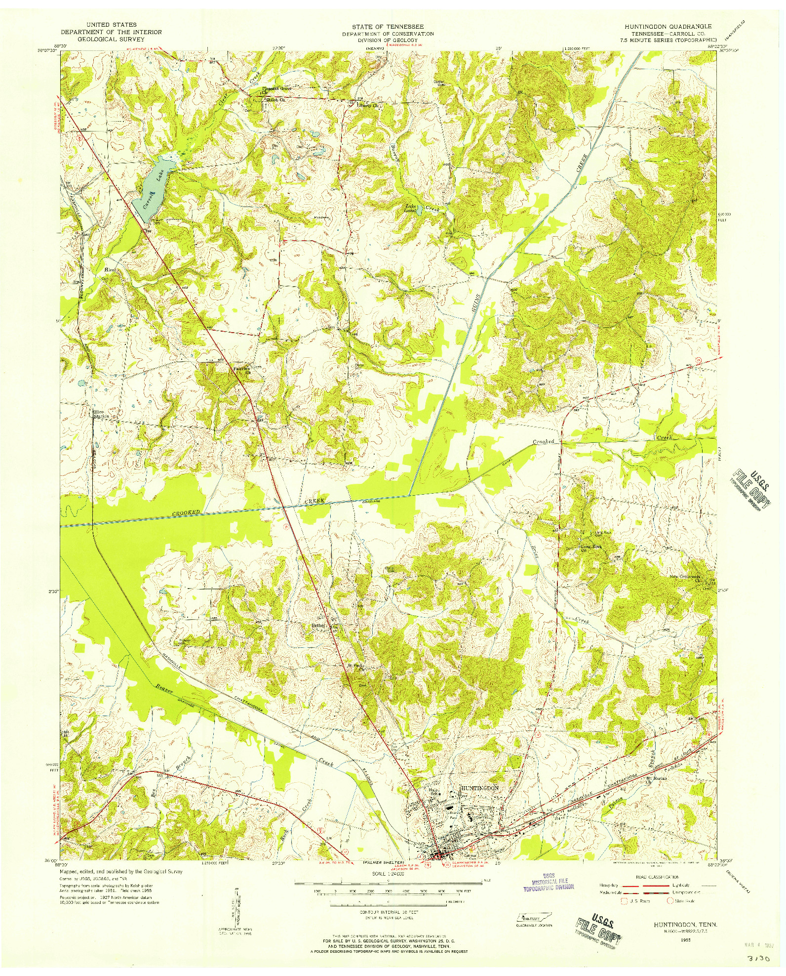 USGS 1:24000-SCALE QUADRANGLE FOR HUNTINGDON, TN 1955