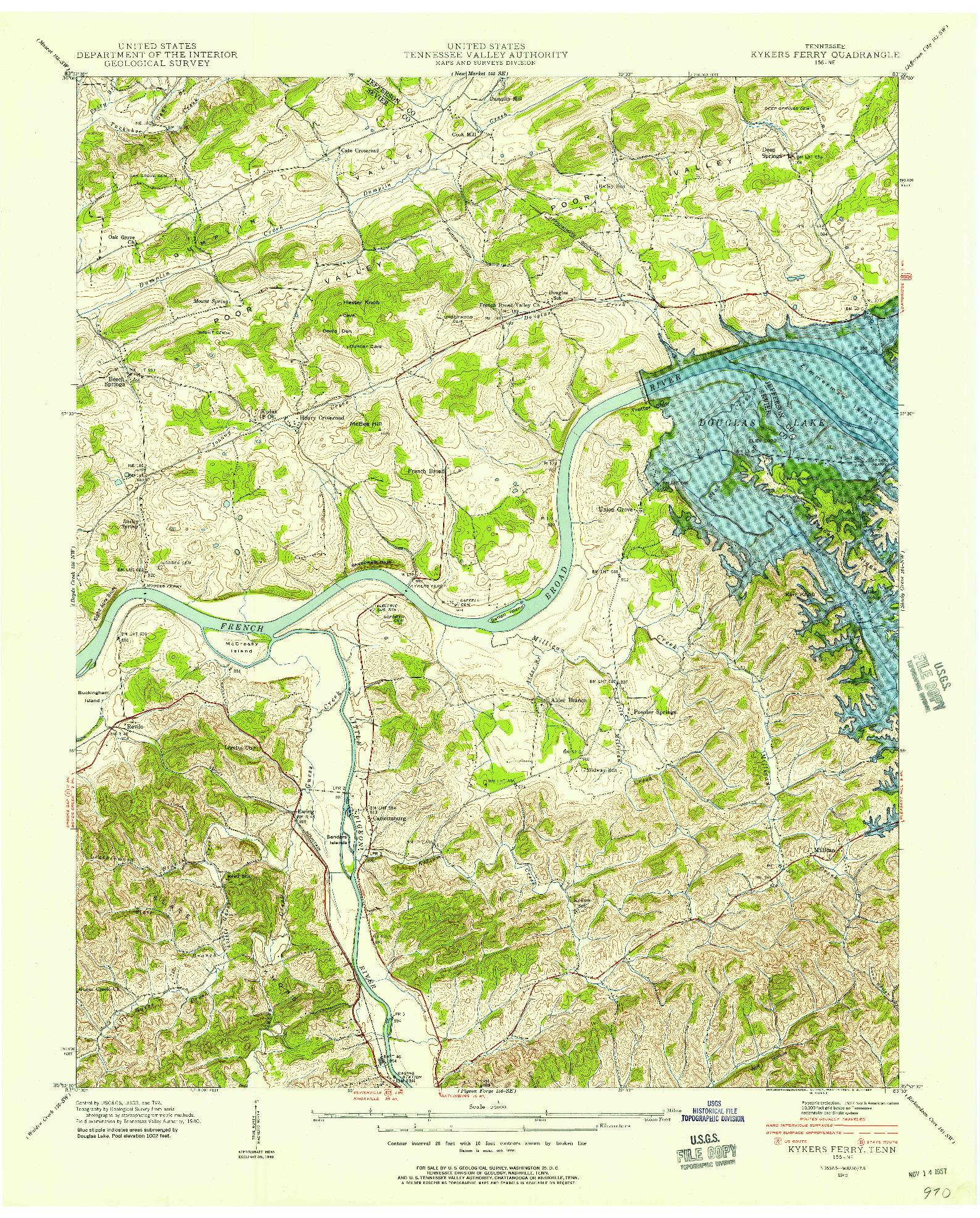 USGS 1:24000-SCALE QUADRANGLE FOR KYKERS FERRY, TN 1940