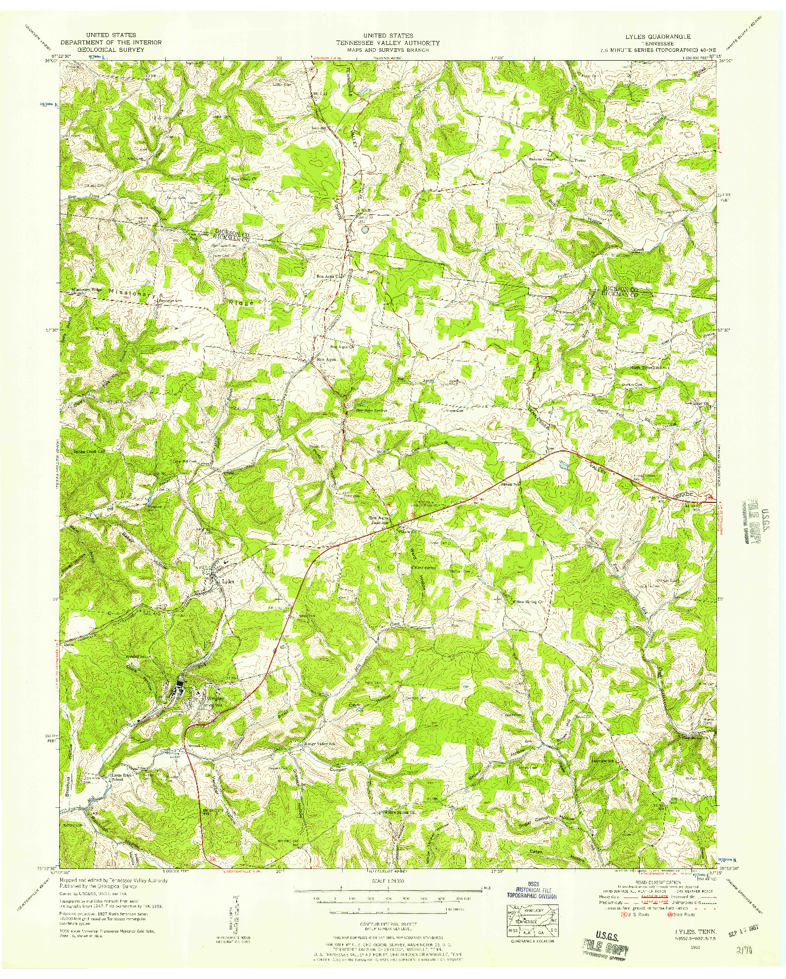 USGS 1:24000-SCALE QUADRANGLE FOR LYLES, TN 1953