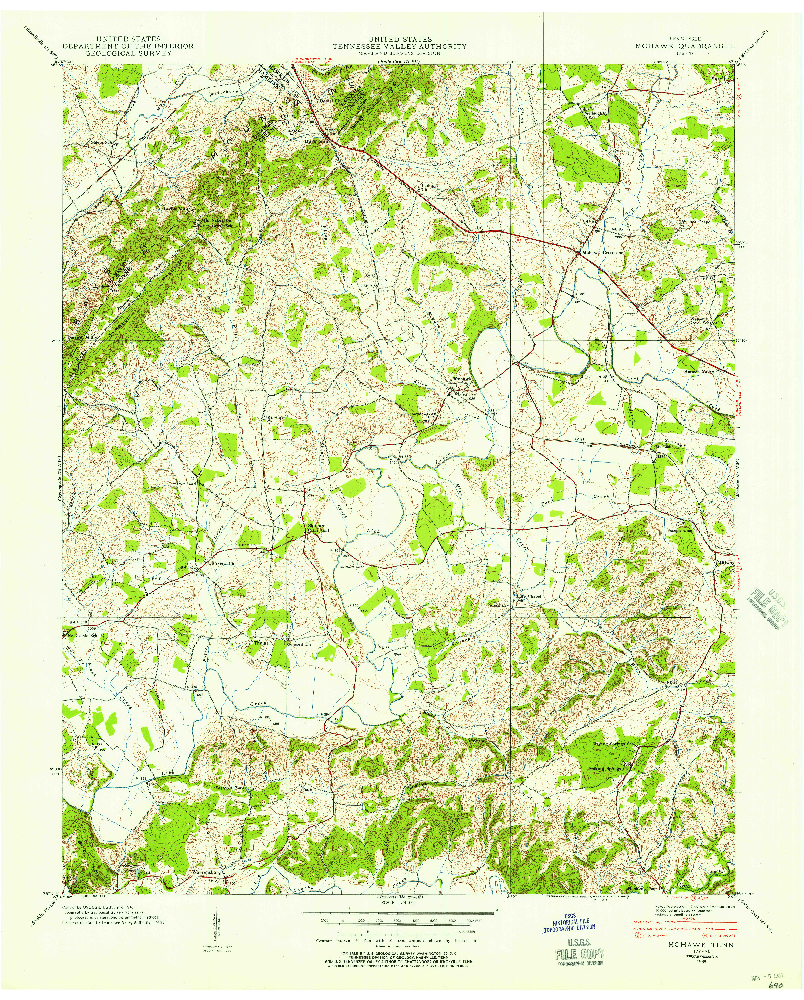 USGS 1:24000-SCALE QUADRANGLE FOR MOHAWK, TN 1939