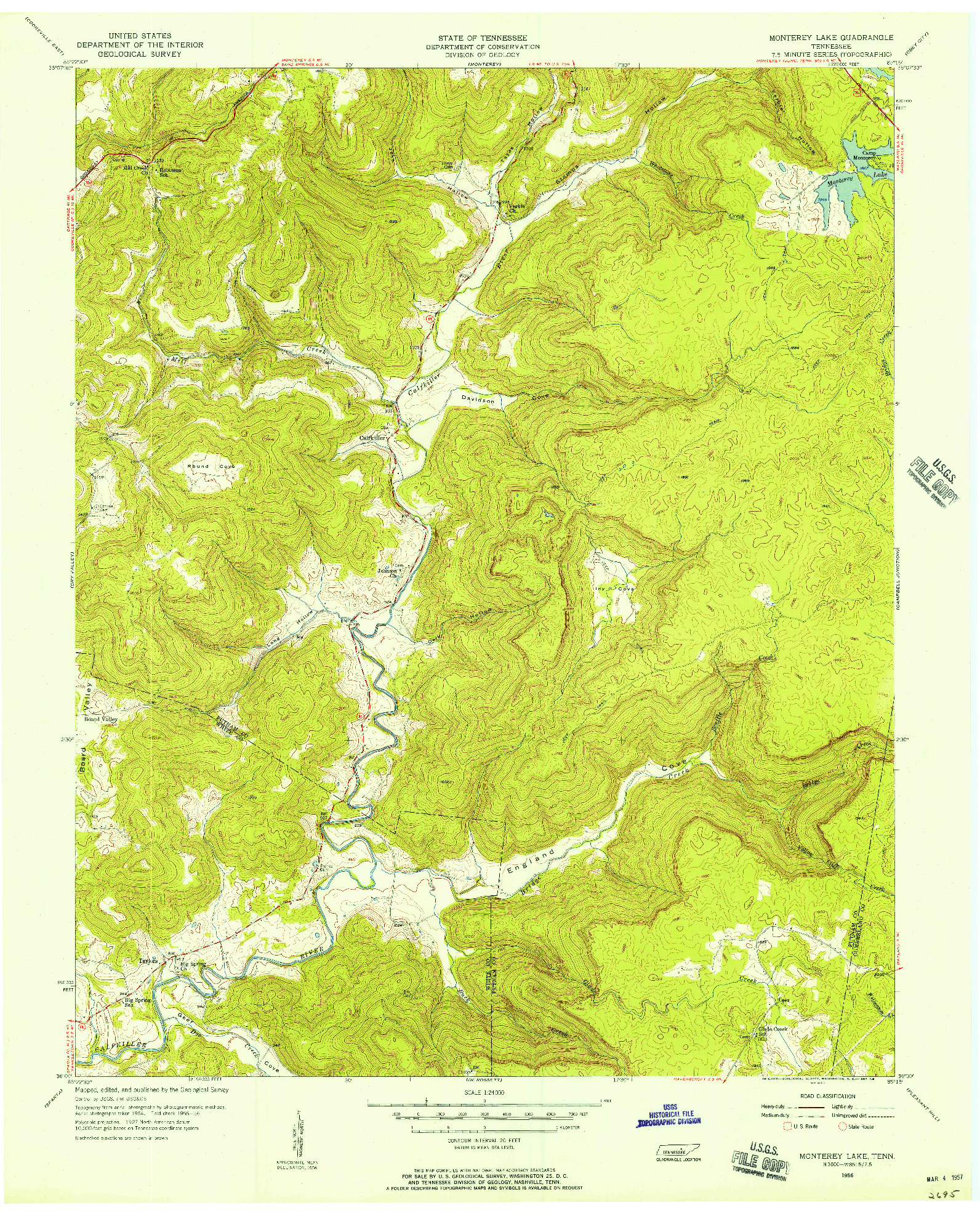USGS 1:24000-SCALE QUADRANGLE FOR MONTEREY LAKE, TN 1956