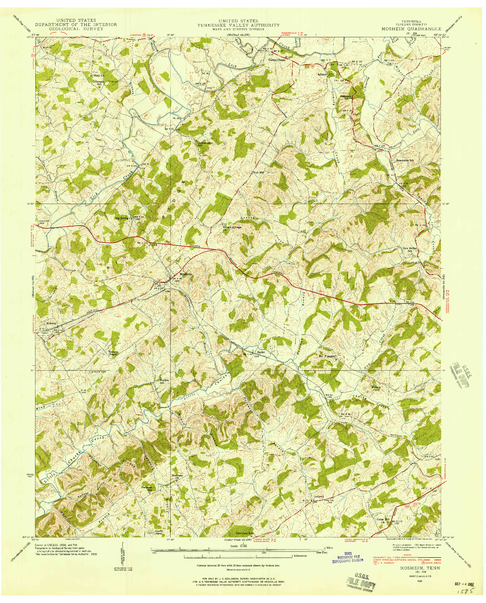 USGS 1:24000-SCALE QUADRANGLE FOR MOSHEIM, TN 1939