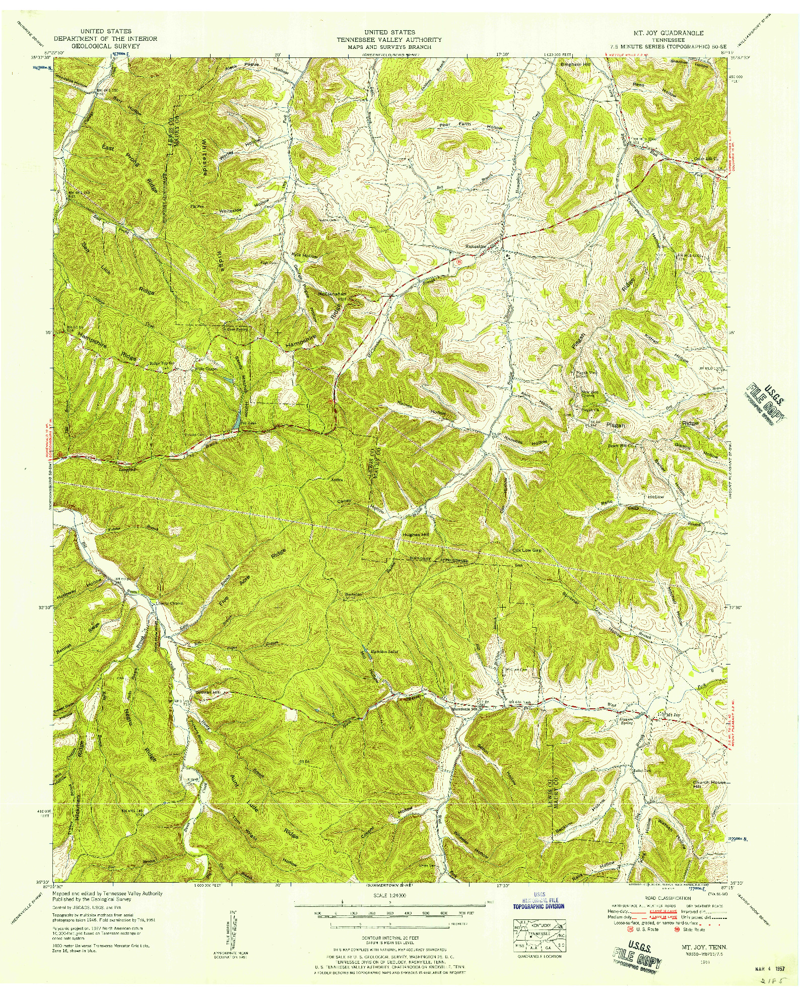 USGS 1:24000-SCALE QUADRANGLE FOR MT. JOY, TN 1951
