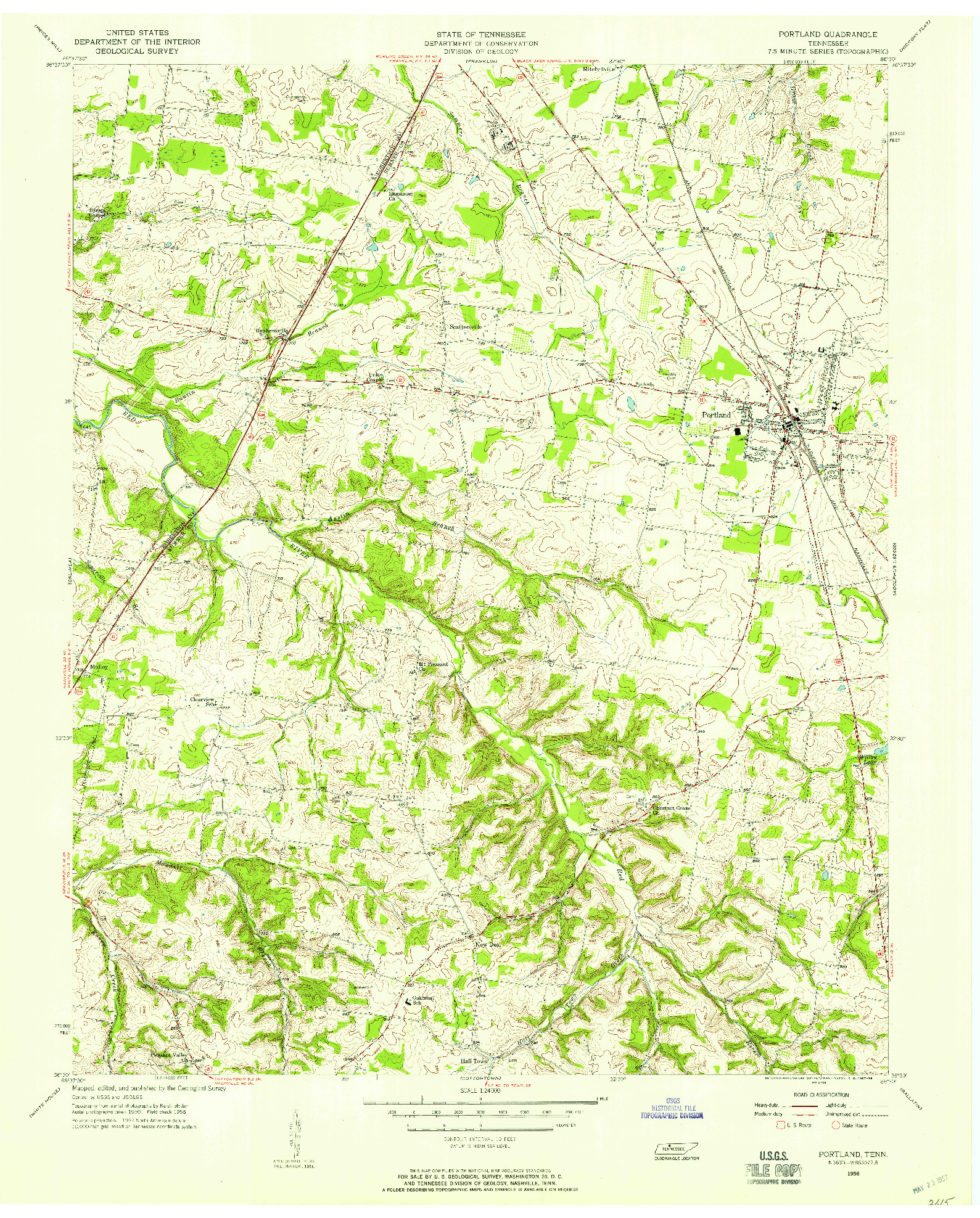 USGS 1:24000-SCALE QUADRANGLE FOR PORTLAND, TN 1956