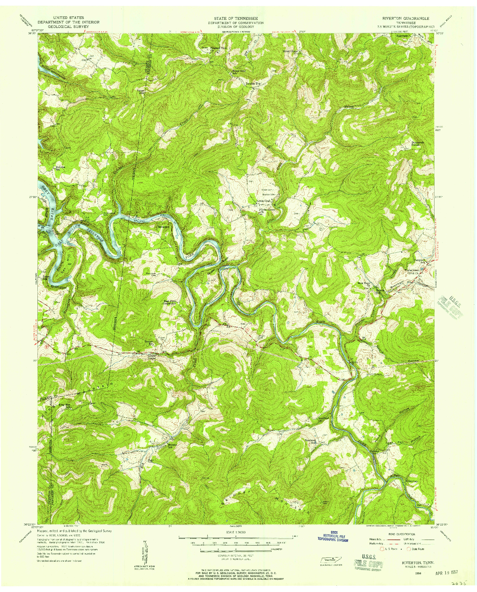 USGS 1:24000-SCALE QUADRANGLE FOR RIVERTON, TN 1956