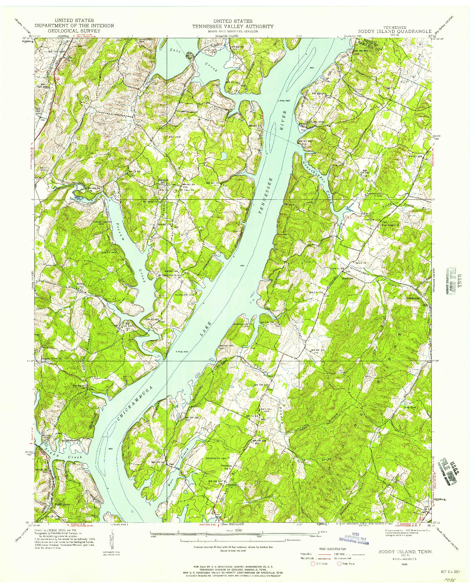 USGS 1:24000-SCALE QUADRANGLE FOR SODDY ISLAND, TN 1939