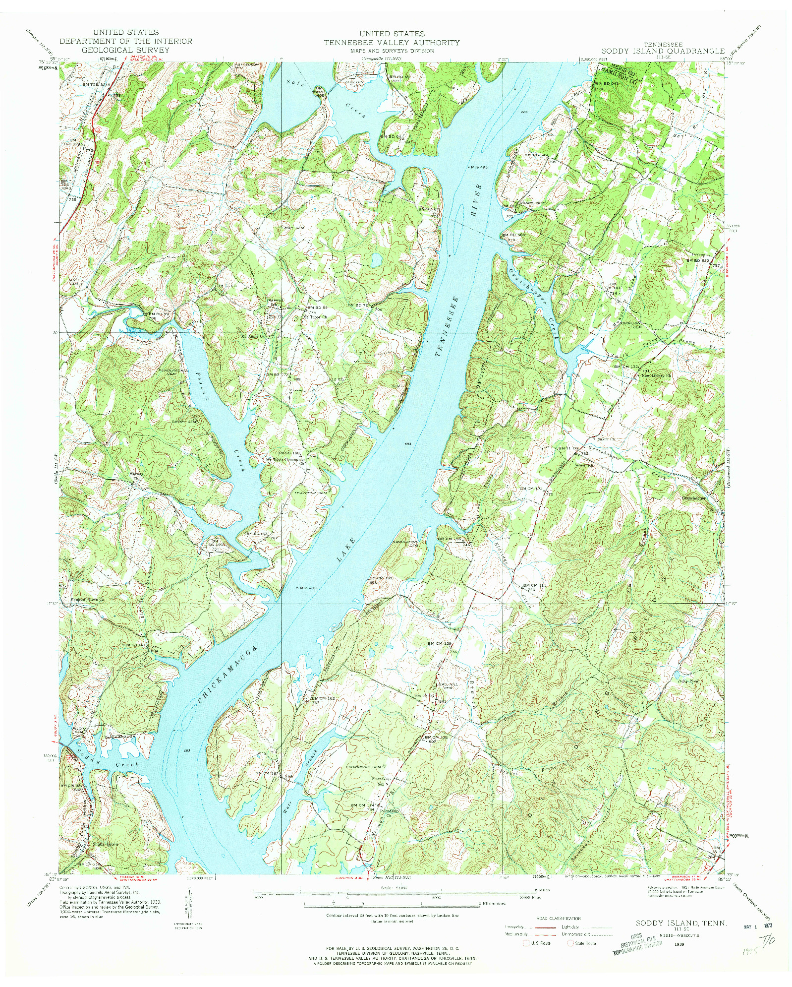 USGS 1:24000-SCALE QUADRANGLE FOR SODDY ISLAND, TN 1939