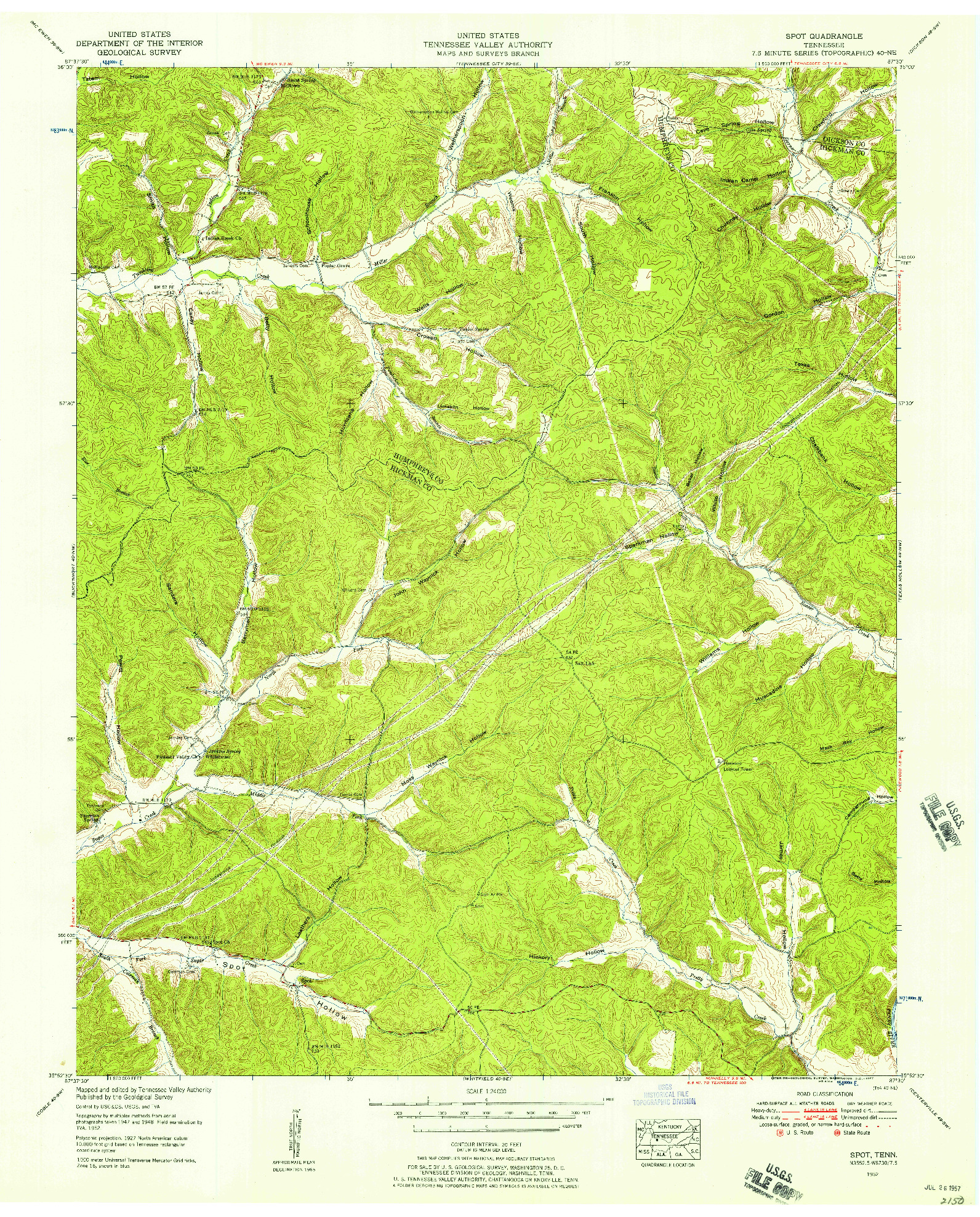 USGS 1:24000-SCALE QUADRANGLE FOR SPOT, TN 1952