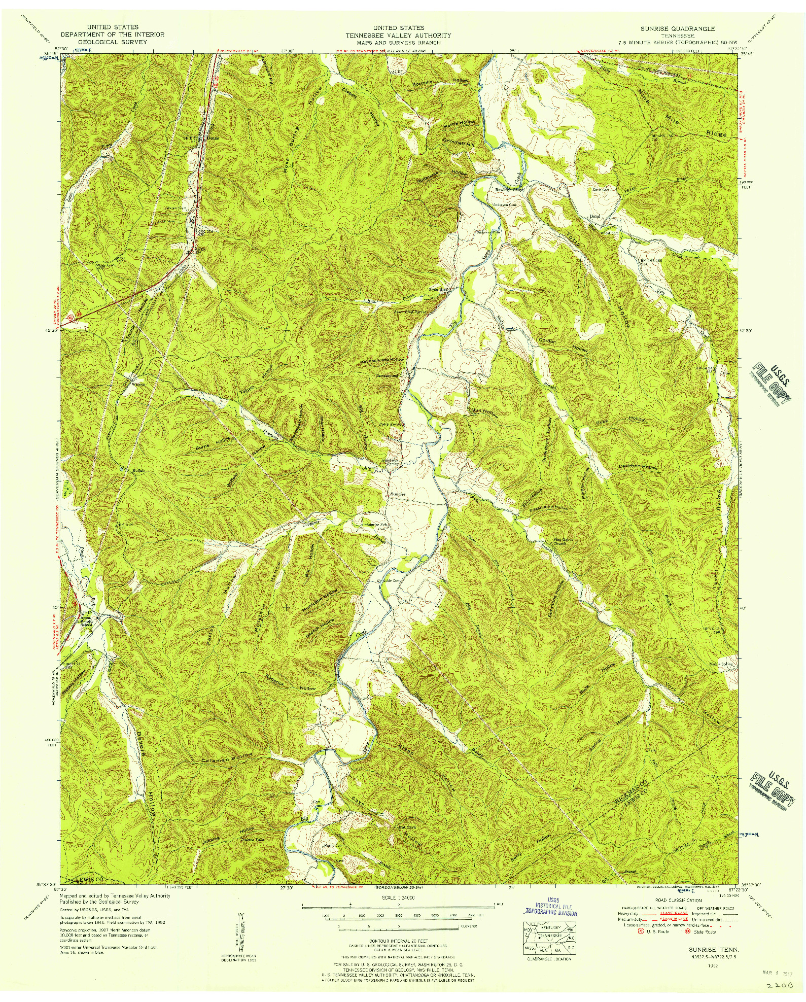 USGS 1:24000-SCALE QUADRANGLE FOR SUNRISE, TN 1952
