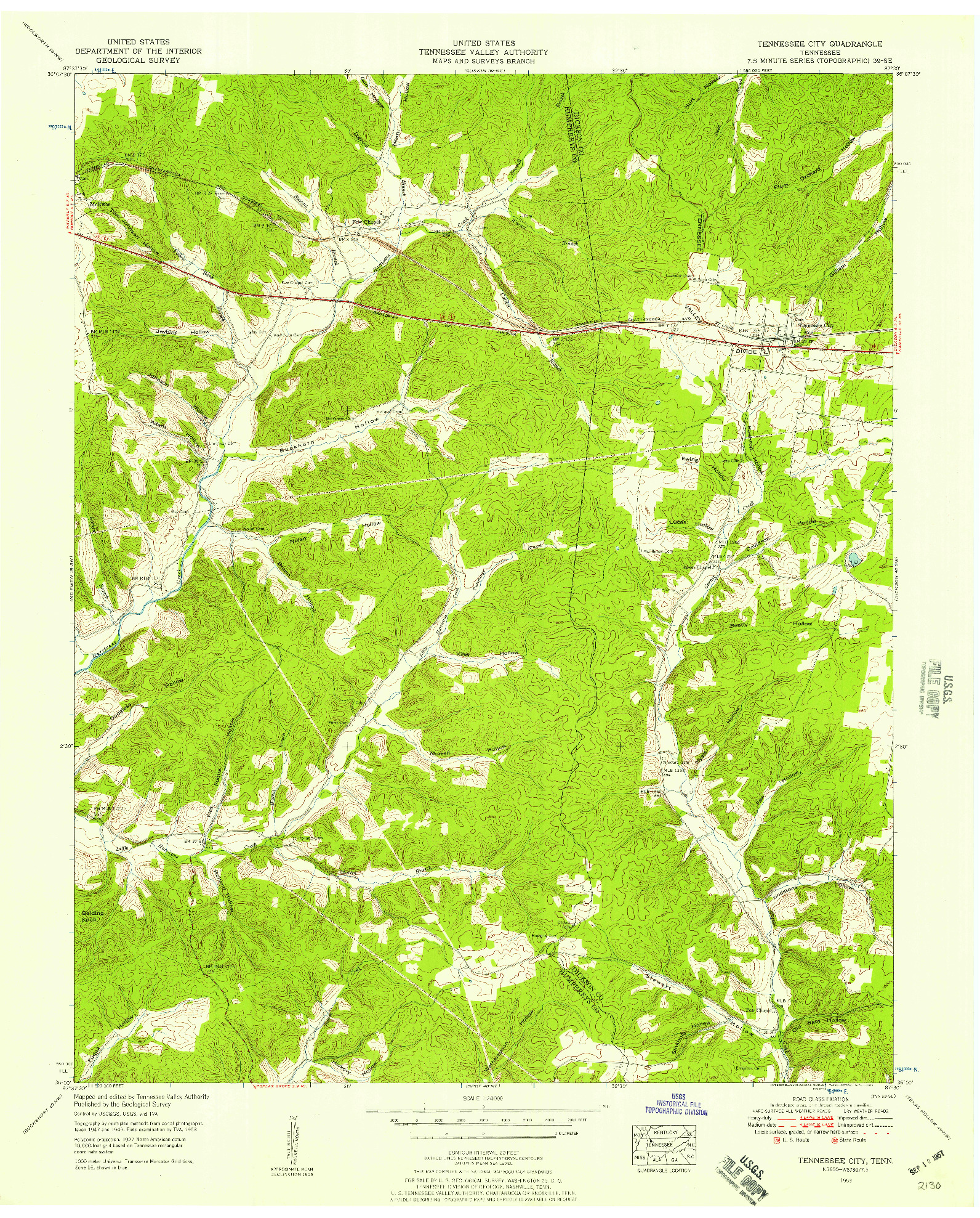 USGS 1:24000-SCALE QUADRANGLE FOR TENNESSEE CITY, TN 1953