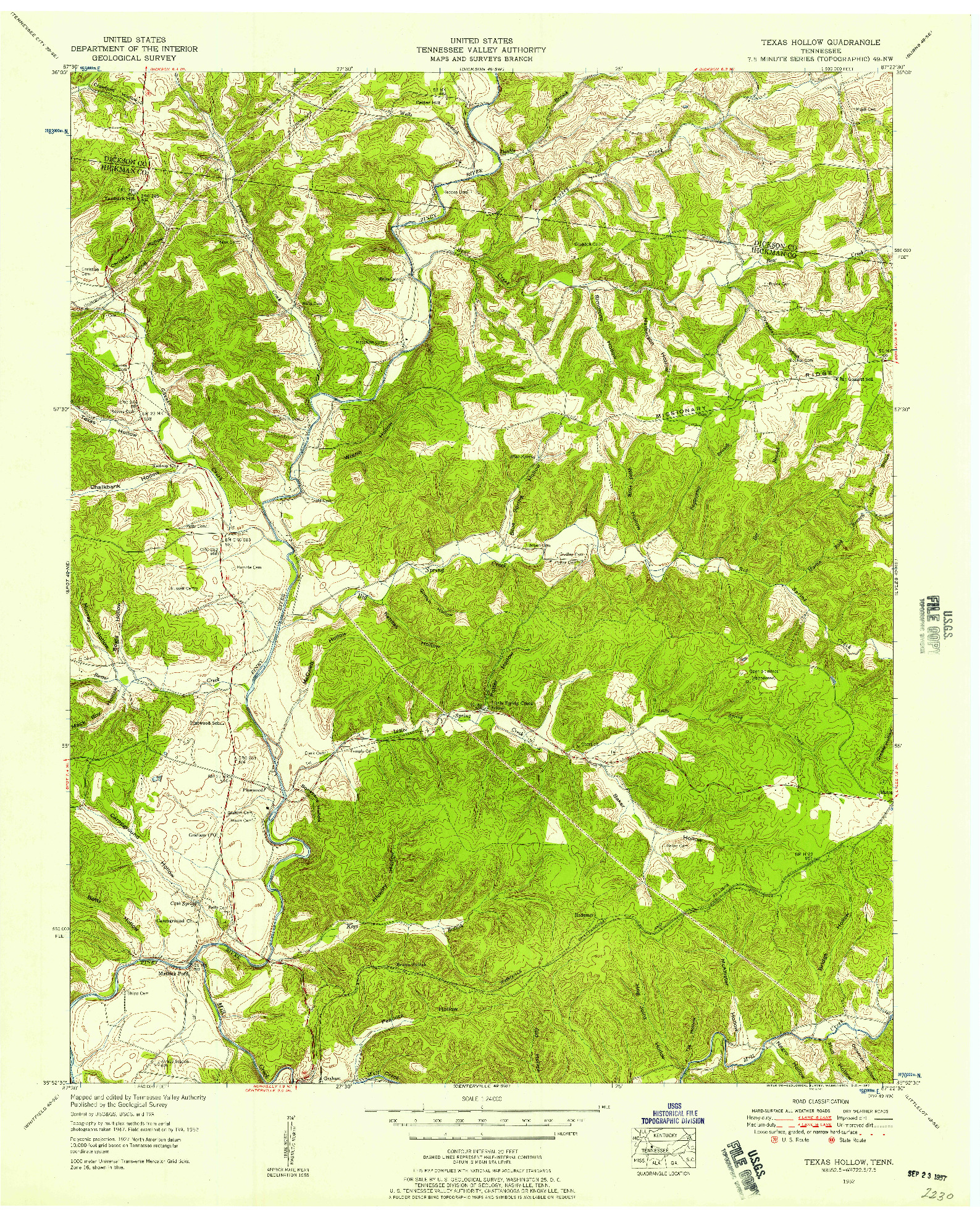 USGS 1:24000-SCALE QUADRANGLE FOR TEXAS HOLLOW, TN 1952