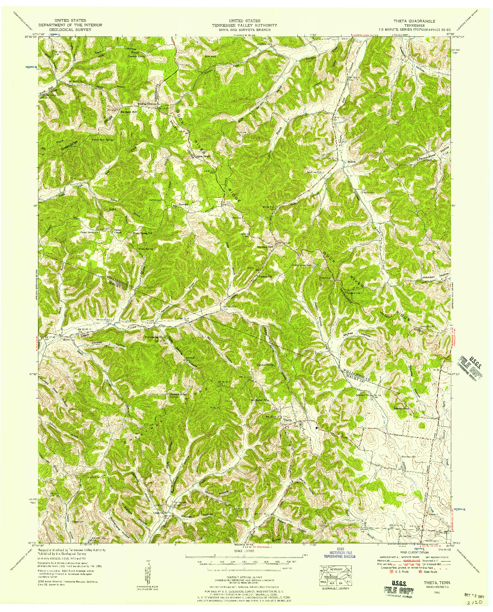 USGS 1:24000-SCALE QUADRANGLE FOR THETA, TN 1951