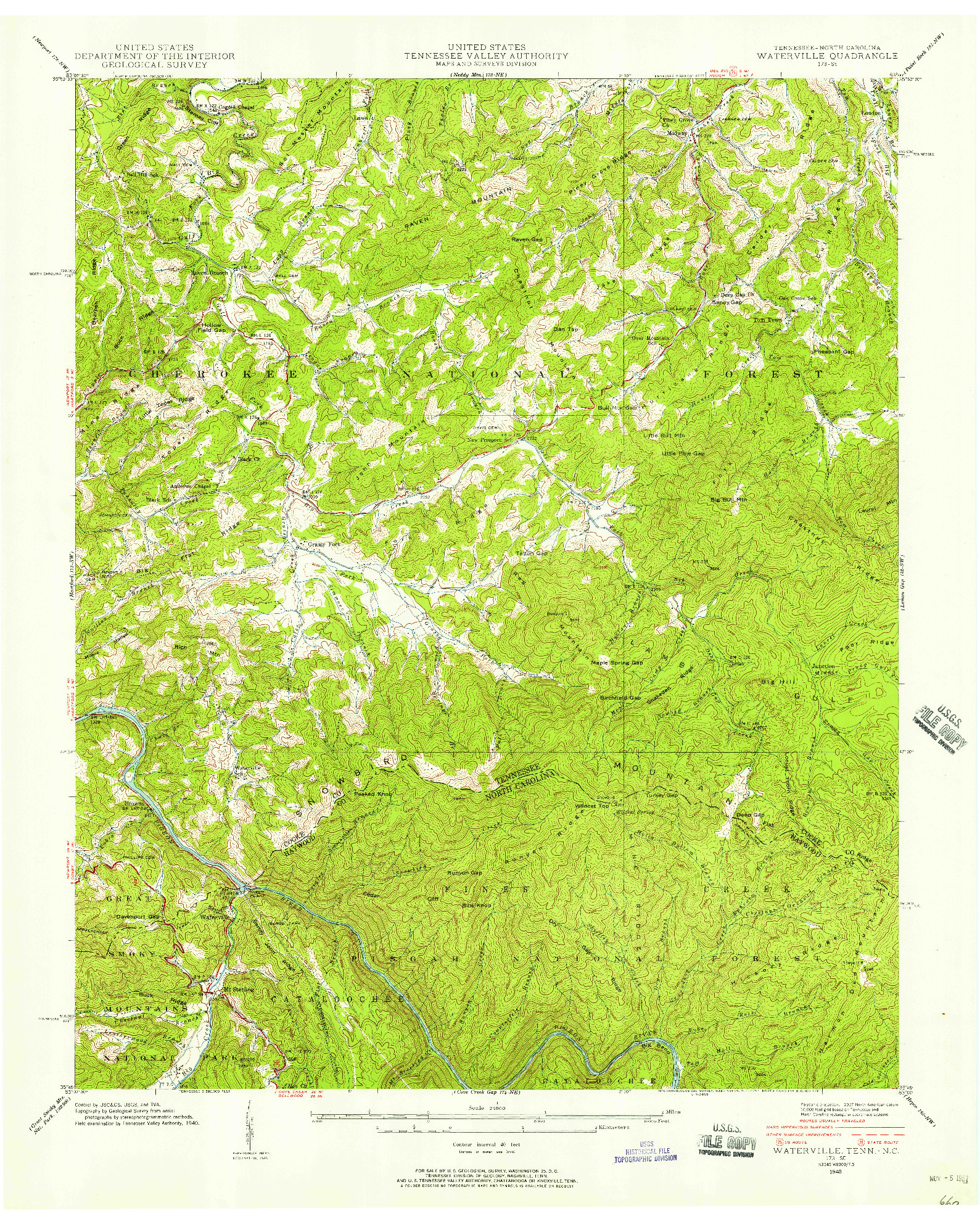 USGS 1:24000-SCALE QUADRANGLE FOR WATERVILLE, TN 1940