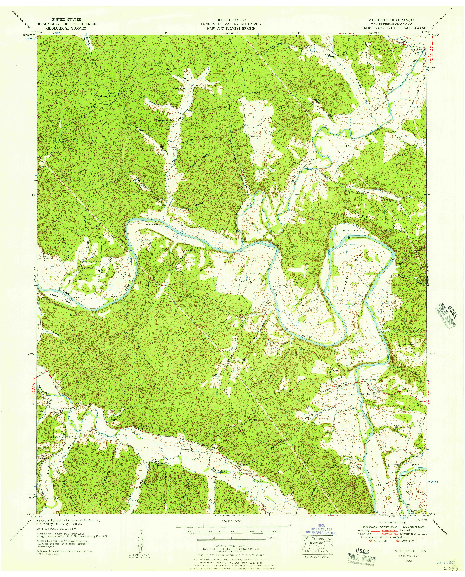 USGS 1:24000-SCALE QUADRANGLE FOR WHITFIELD, TN 1952