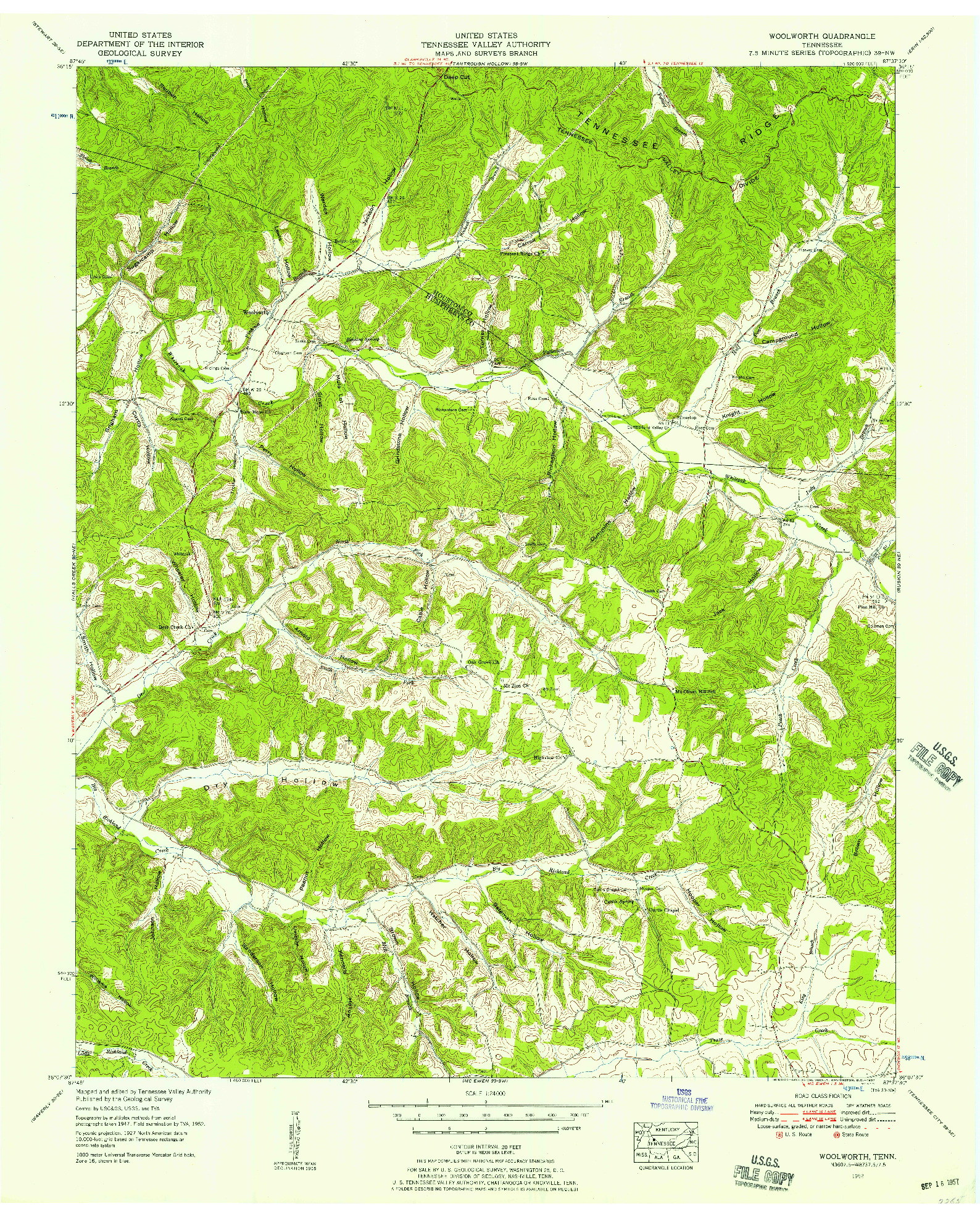 USGS 1:24000-SCALE QUADRANGLE FOR WOOLWORTH, TN 1952