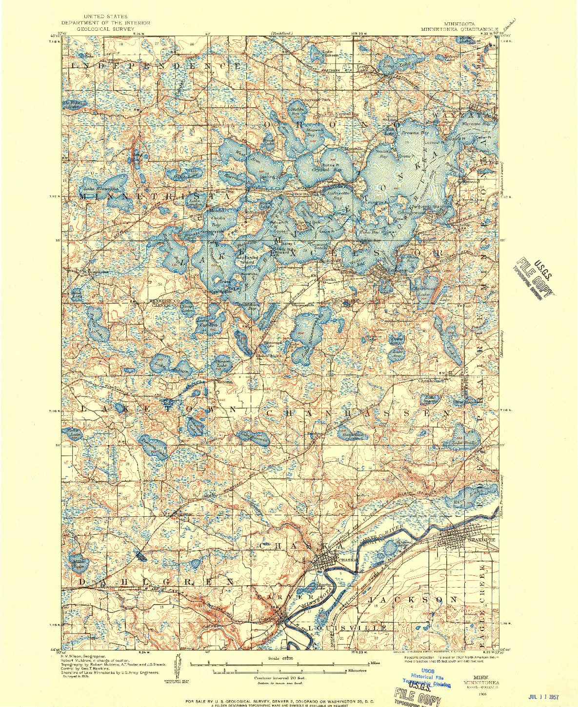 USGS 1:62500-SCALE QUADRANGLE FOR MINNETONKA, MN 1905