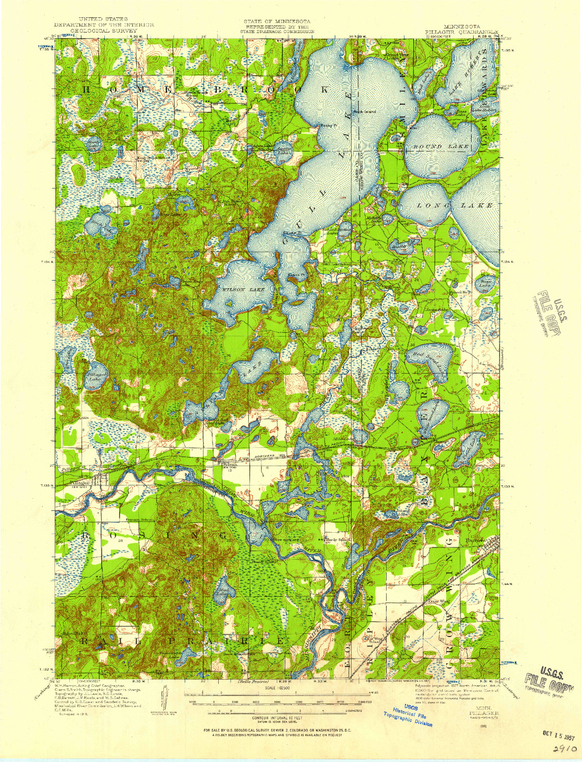 USGS 1:62500-SCALE QUADRANGLE FOR PILLAGER, MN 1916