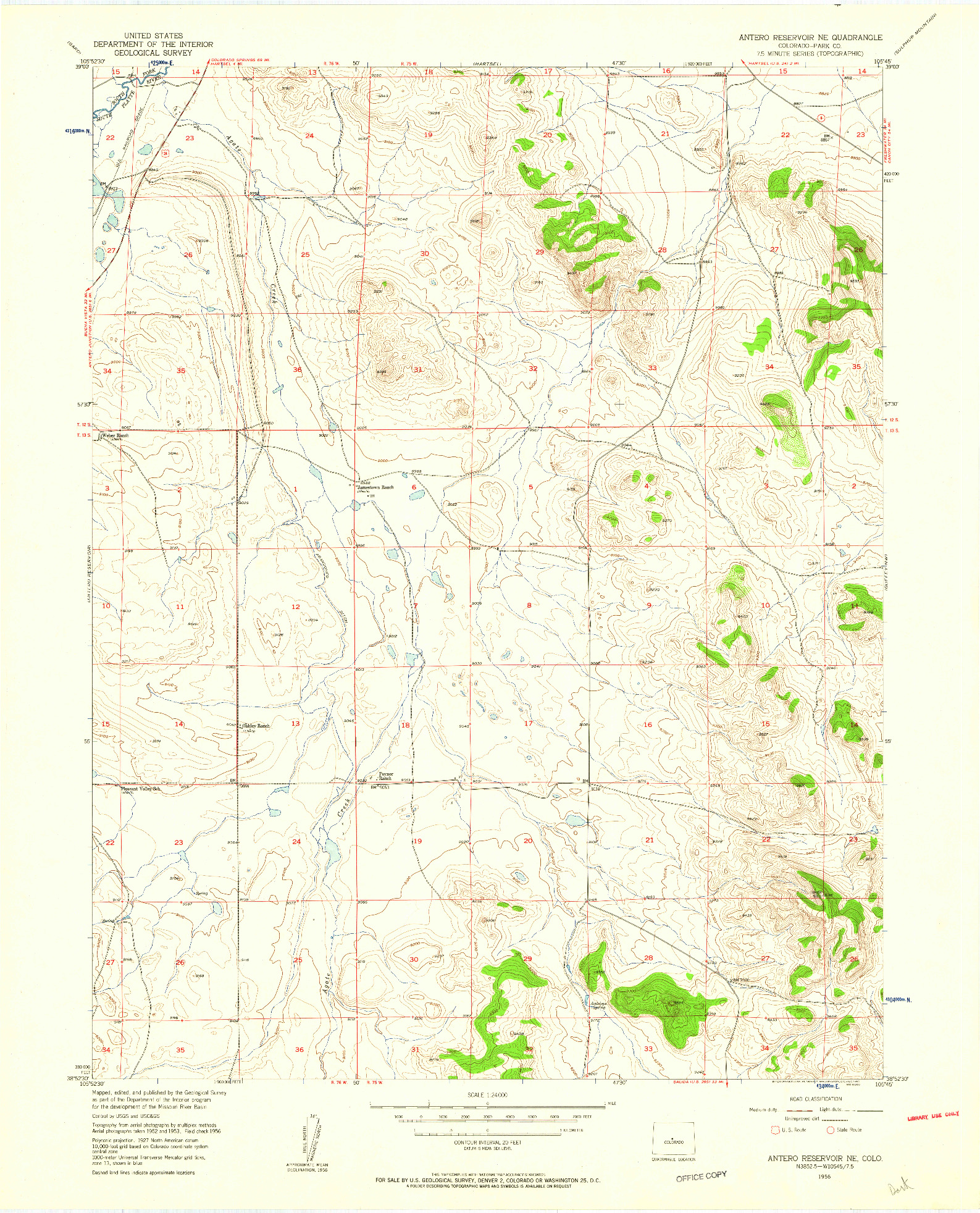 USGS 1:24000-SCALE QUADRANGLE FOR ANTERO RESERVOIR NE, CO 1956