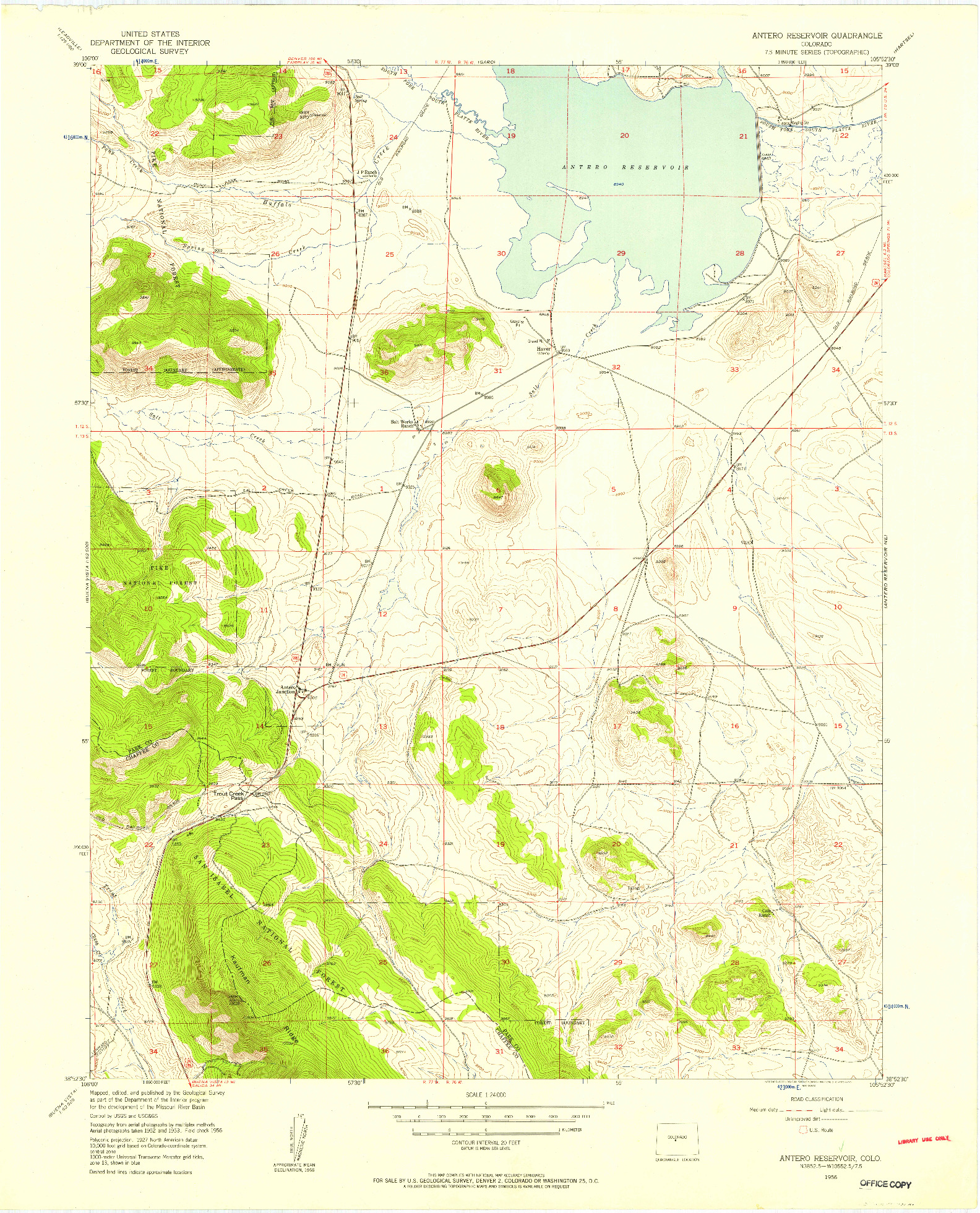 USGS 1:24000-SCALE QUADRANGLE FOR ANTERO RESERVOIR, CO 1956