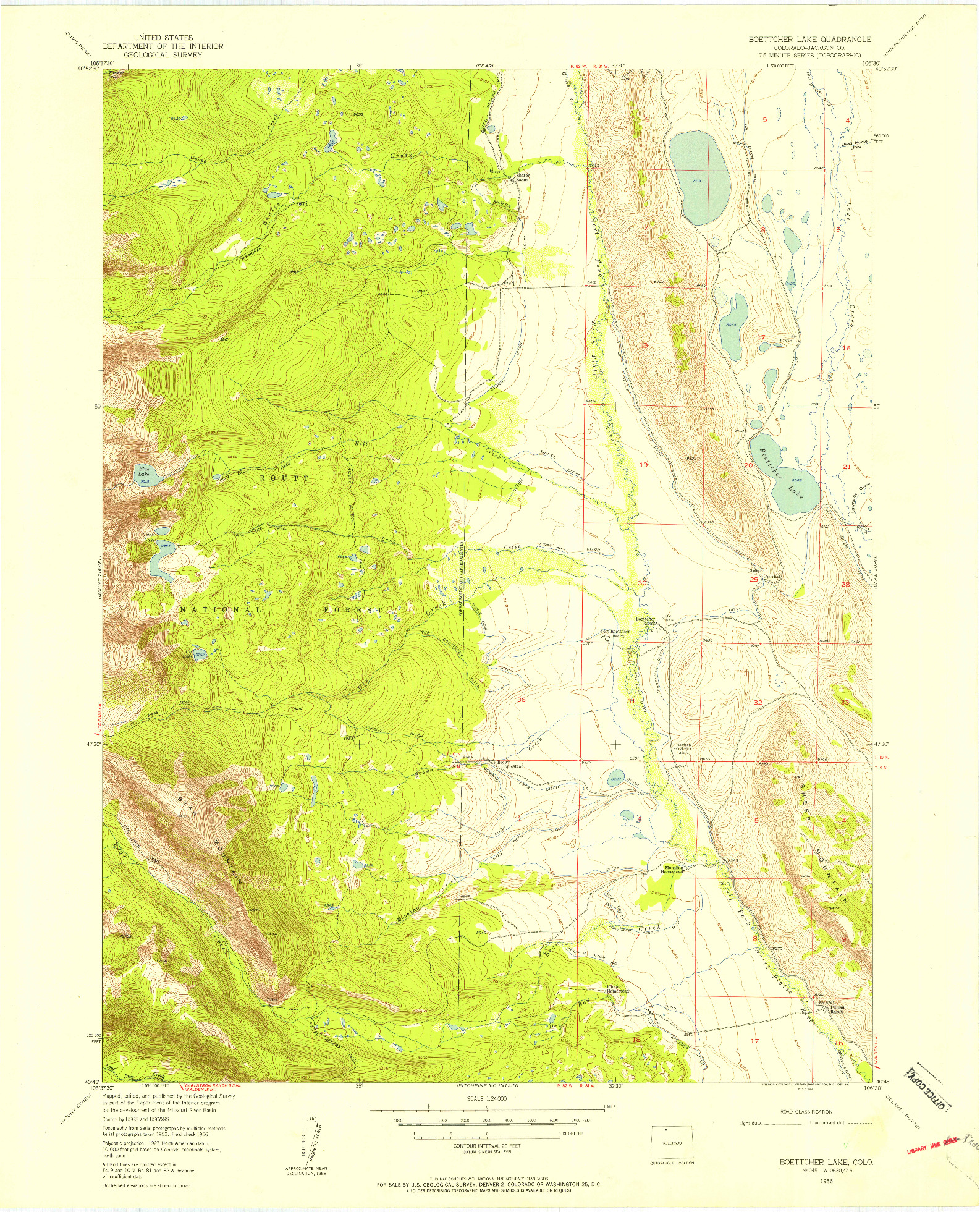 USGS 1:24000-SCALE QUADRANGLE FOR BOETTCHER LAKE, CO 1956