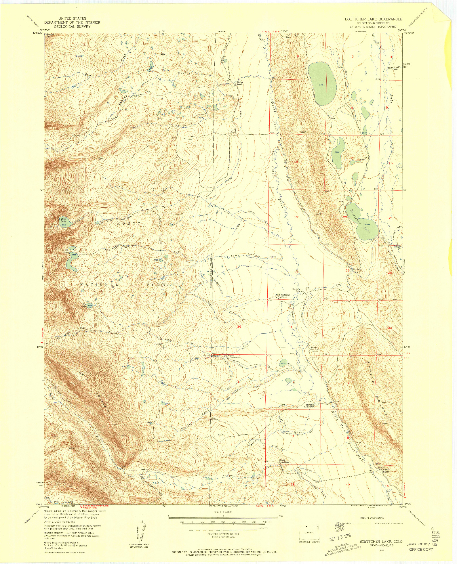 USGS 1:24000-SCALE QUADRANGLE FOR BOETTCHER LAKE, CO 1956