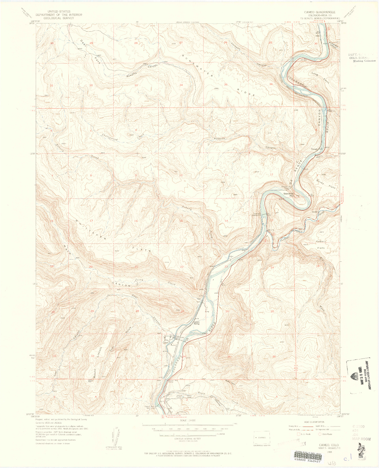 USGS 1:24000-SCALE QUADRANGLE FOR CAMEO, CO 1955