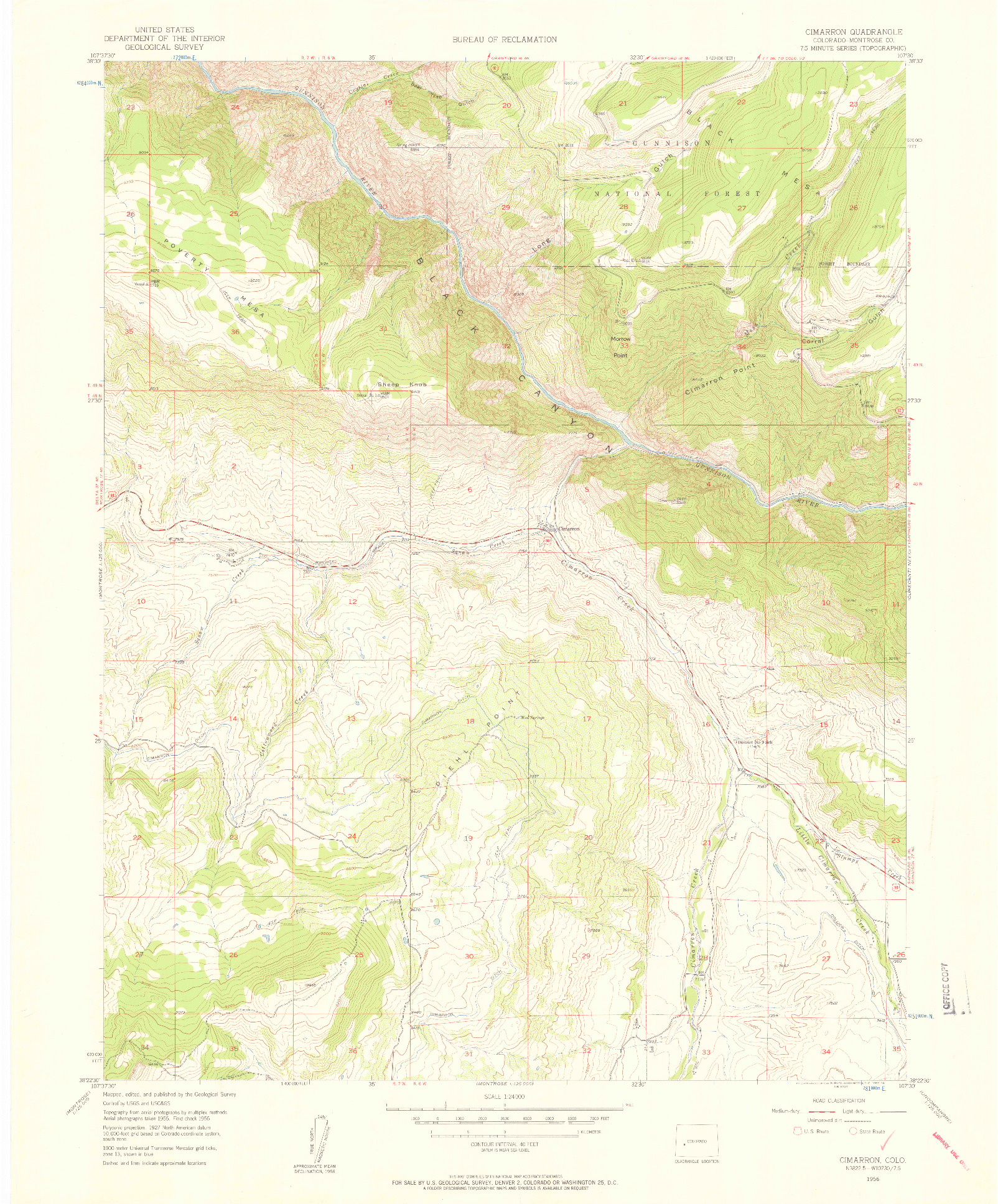 USGS 1:24000-SCALE QUADRANGLE FOR CIMARRON, CO 1956