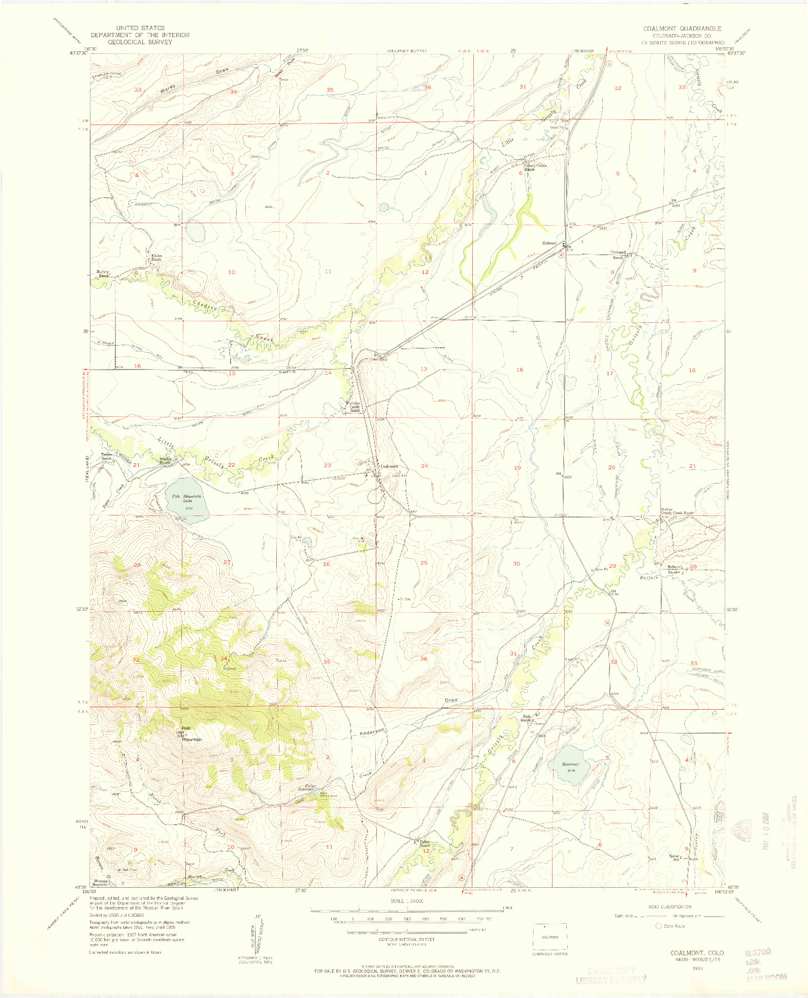 USGS 1:24000-SCALE QUADRANGLE FOR COALMONT, CO 1955