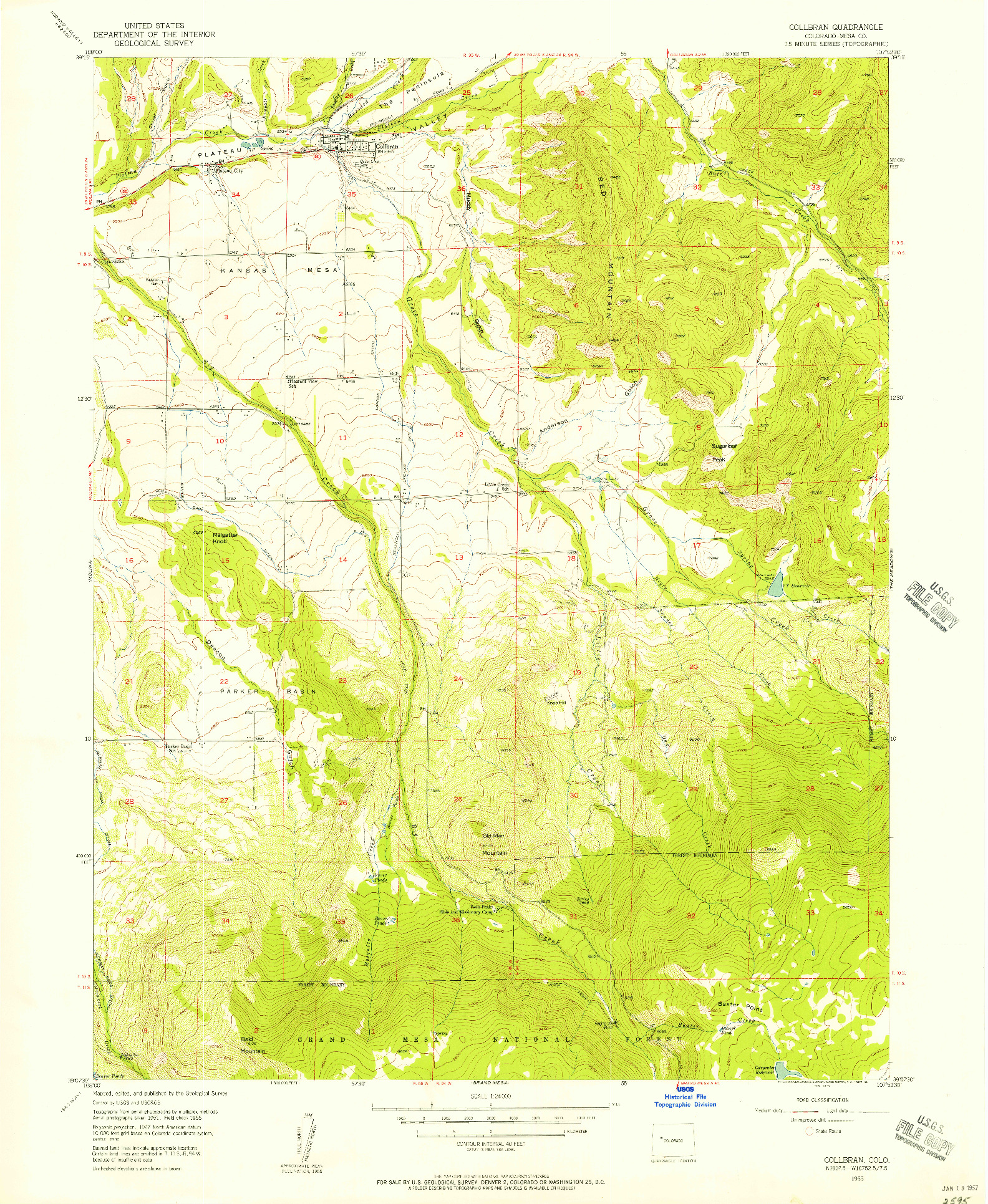 USGS 1:24000-SCALE QUADRANGLE FOR COLLBRAN, CO 1955