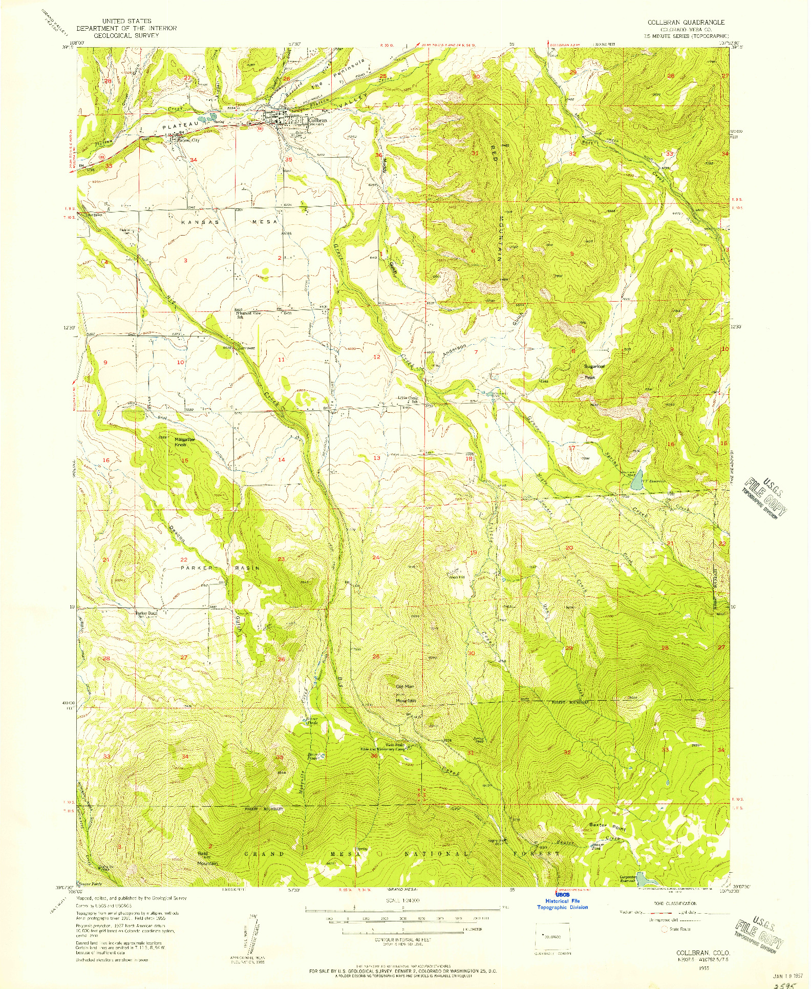 USGS 1:24000-SCALE QUADRANGLE FOR COLLBRAN, CO 1955