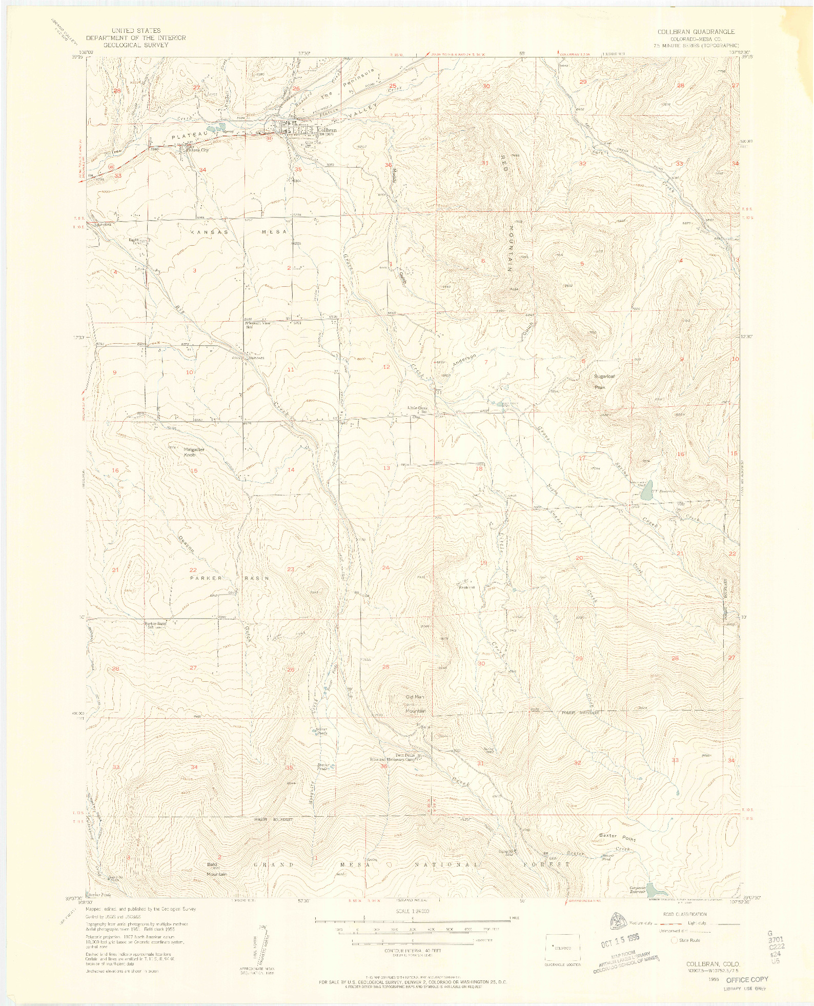 USGS 1:24000-SCALE QUADRANGLE FOR COLLBRAN, CO 1955