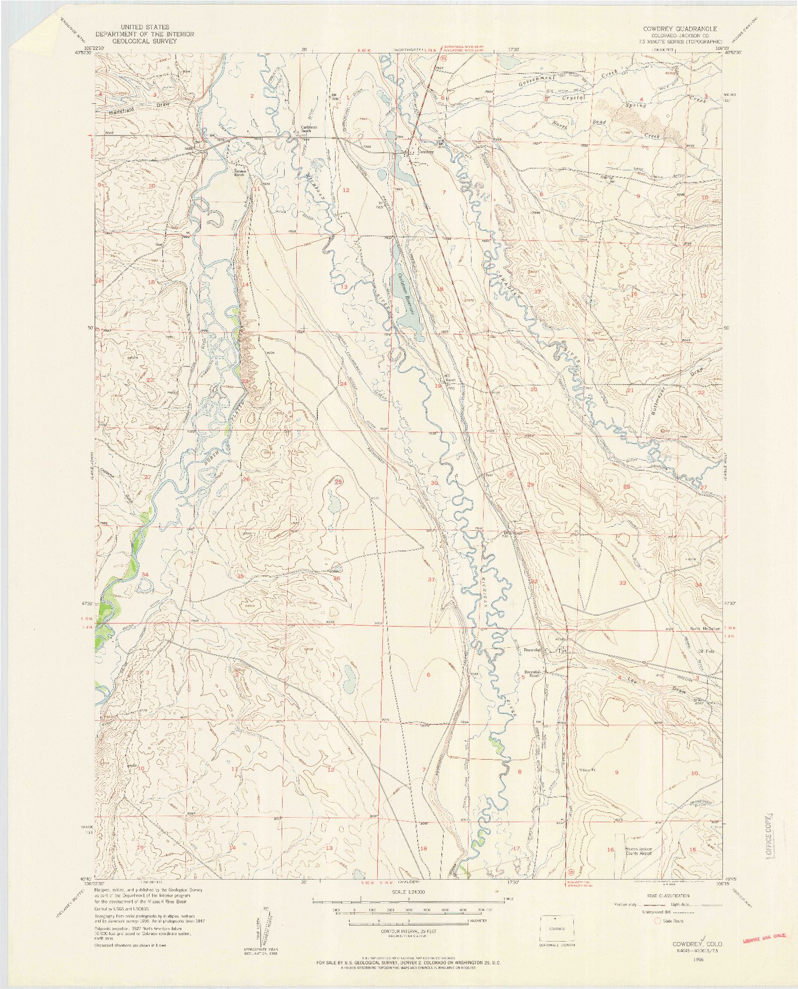 USGS 1:24000-SCALE QUADRANGLE FOR COWDREY, CO 1956