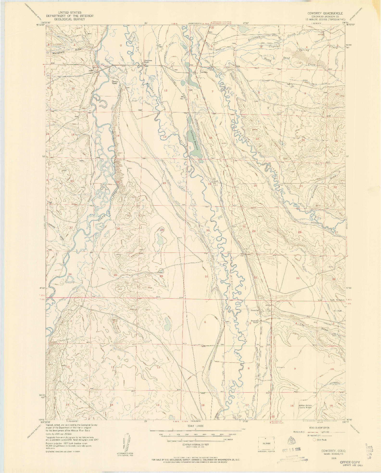 USGS 1:24000-SCALE QUADRANGLE FOR COWDREY, CO 1956