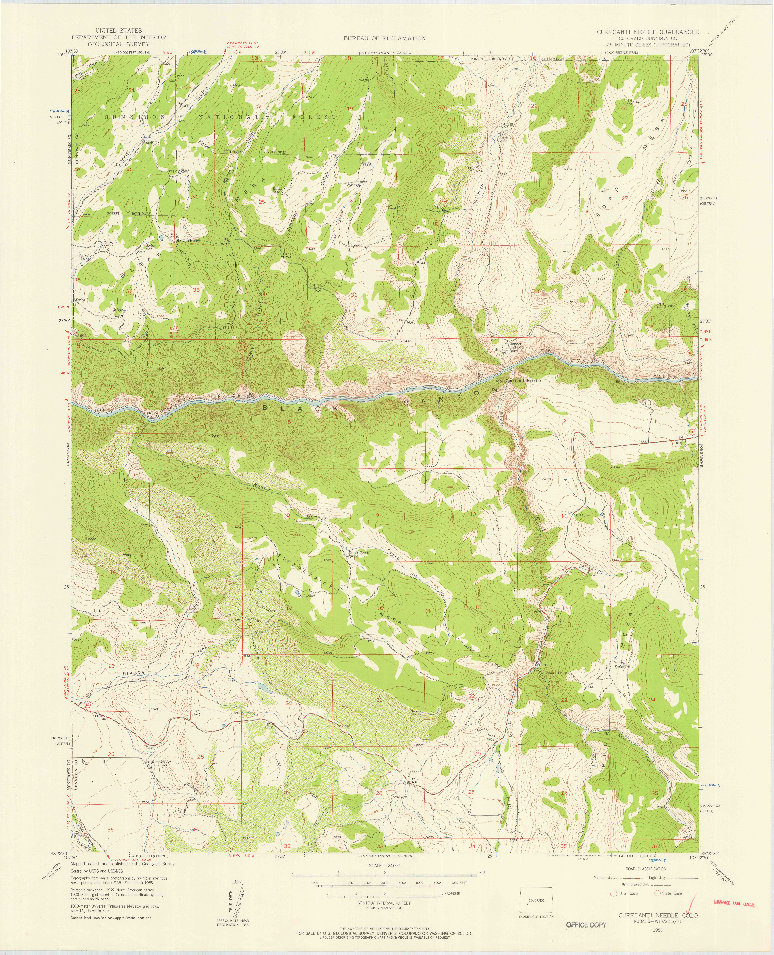 USGS 1:24000-SCALE QUADRANGLE FOR CURECANTI NEEDLE, CO 1956