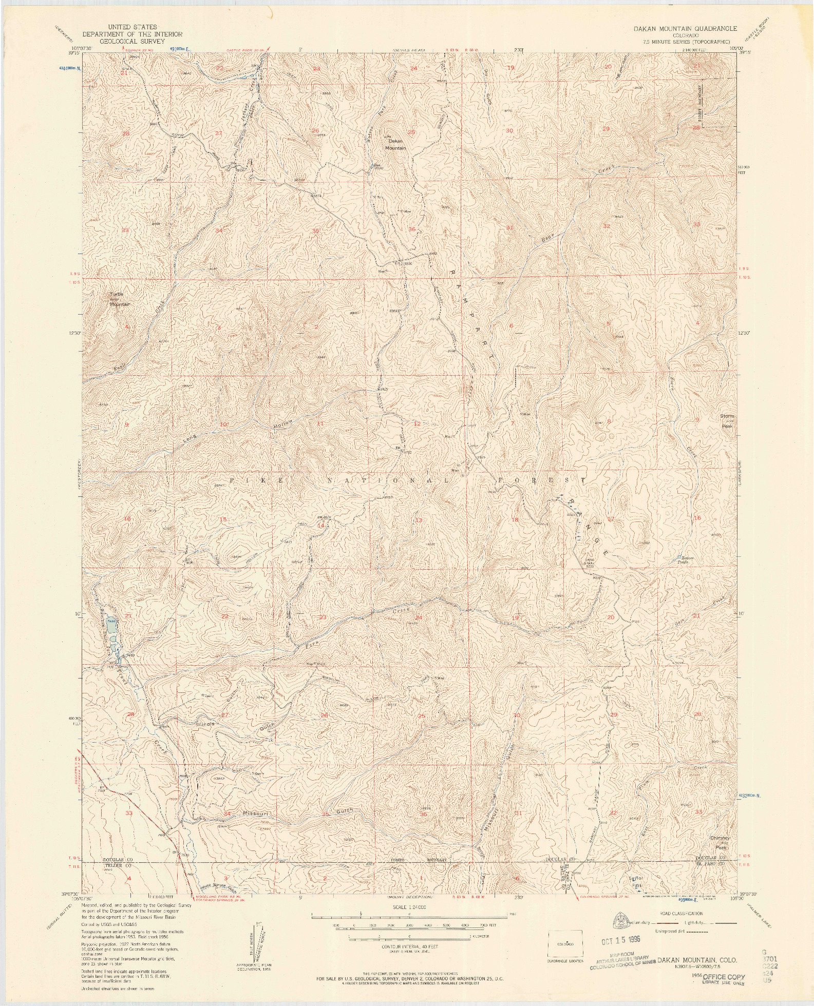 USGS 1:24000-SCALE QUADRANGLE FOR DAKAN MOUNTAIN, CO 1956