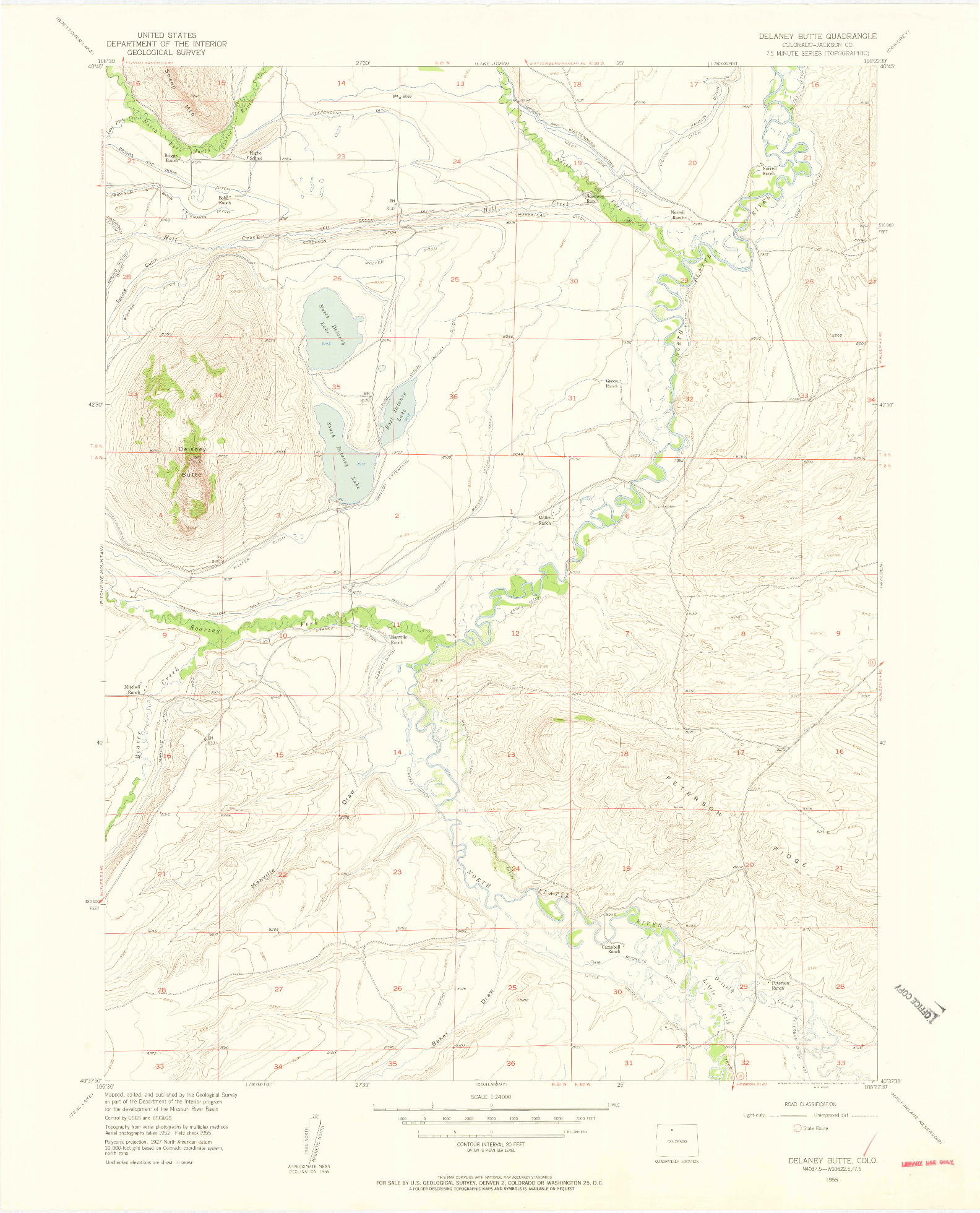 USGS 1:24000-SCALE QUADRANGLE FOR DELANEY BUTTE, CO 1955