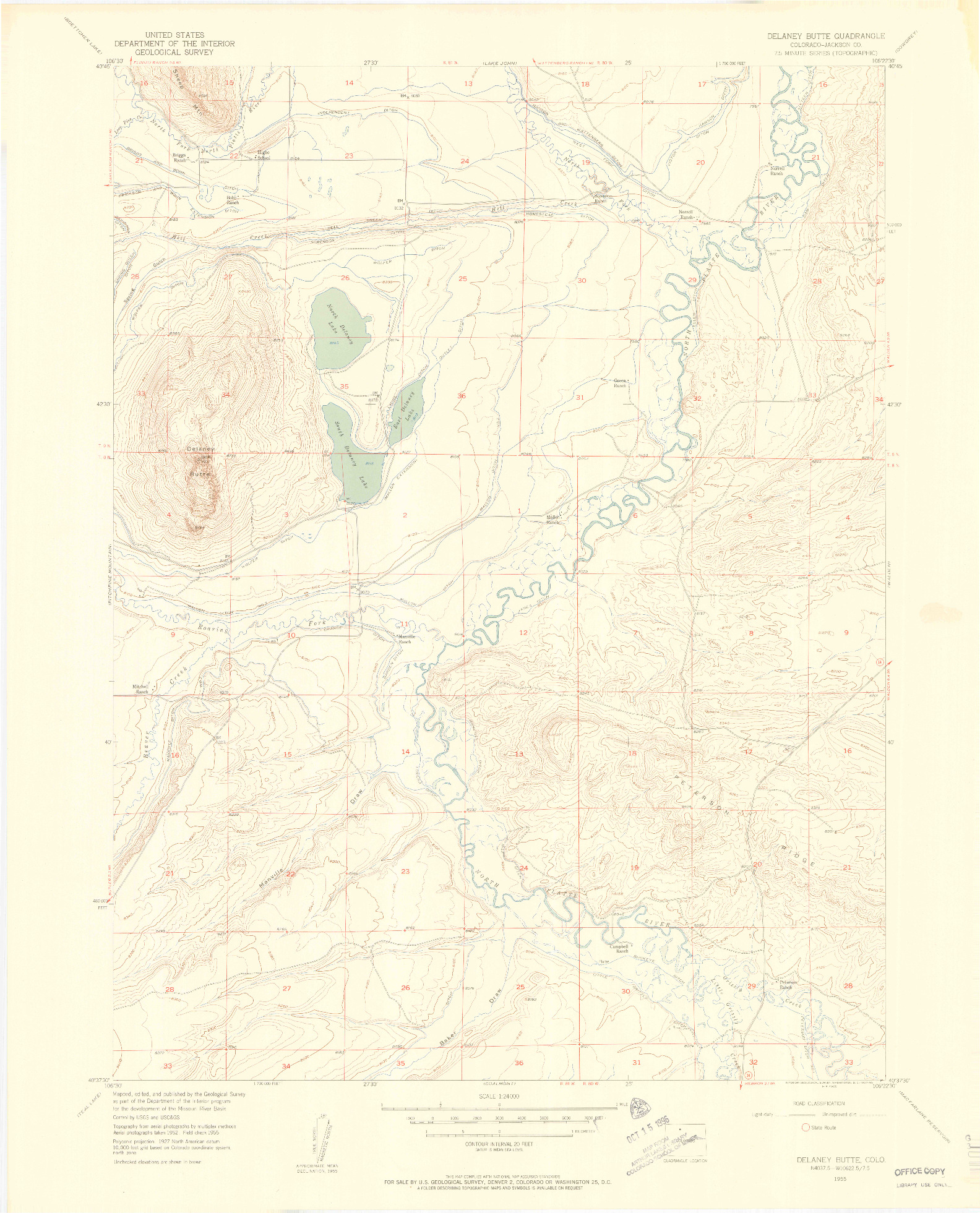 USGS 1:24000-SCALE QUADRANGLE FOR DELANEY BUTTE, CO 1955