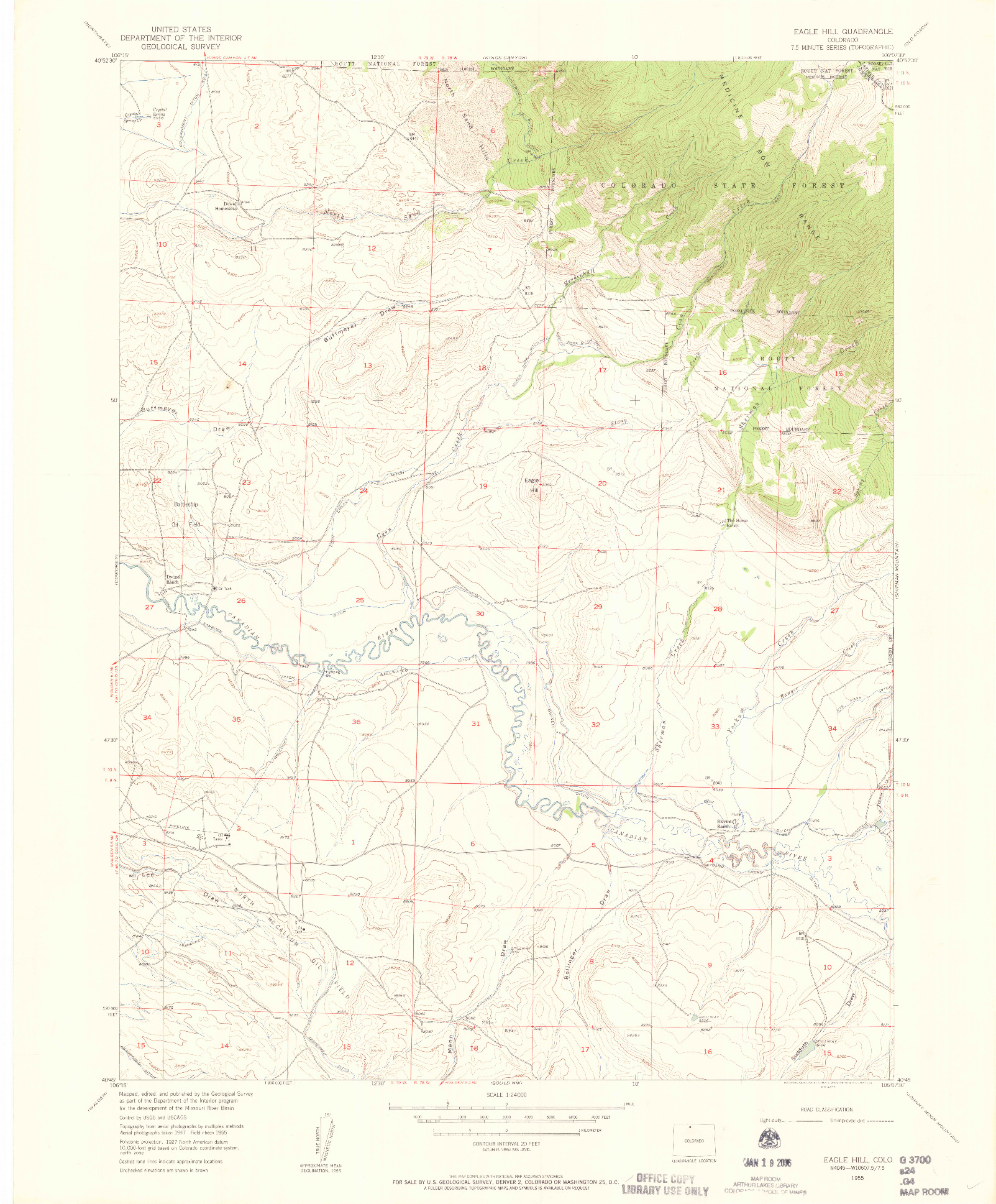 USGS 1:24000-SCALE QUADRANGLE FOR EAGLE HILL, CO 1955