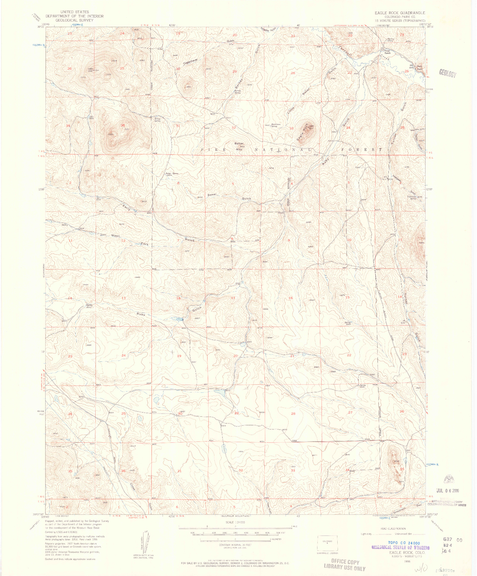 USGS 1:24000-SCALE QUADRANGLE FOR EAGLE ROCK, CO 1956