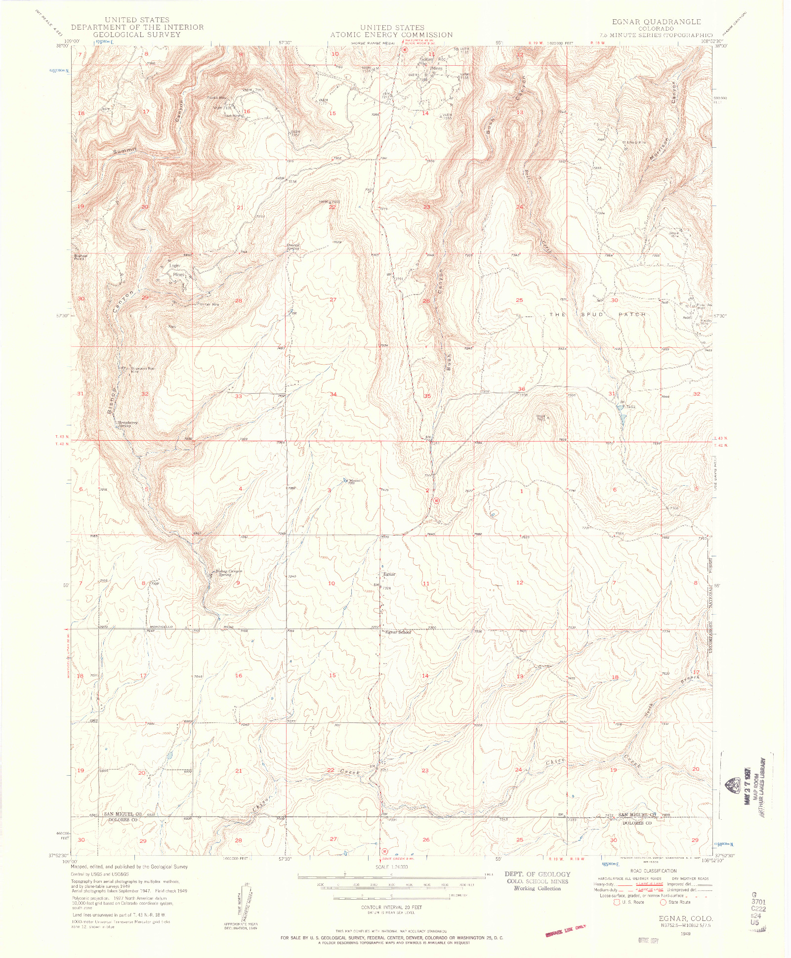 USGS 1:24000-SCALE QUADRANGLE FOR EGNAR, CO 1949