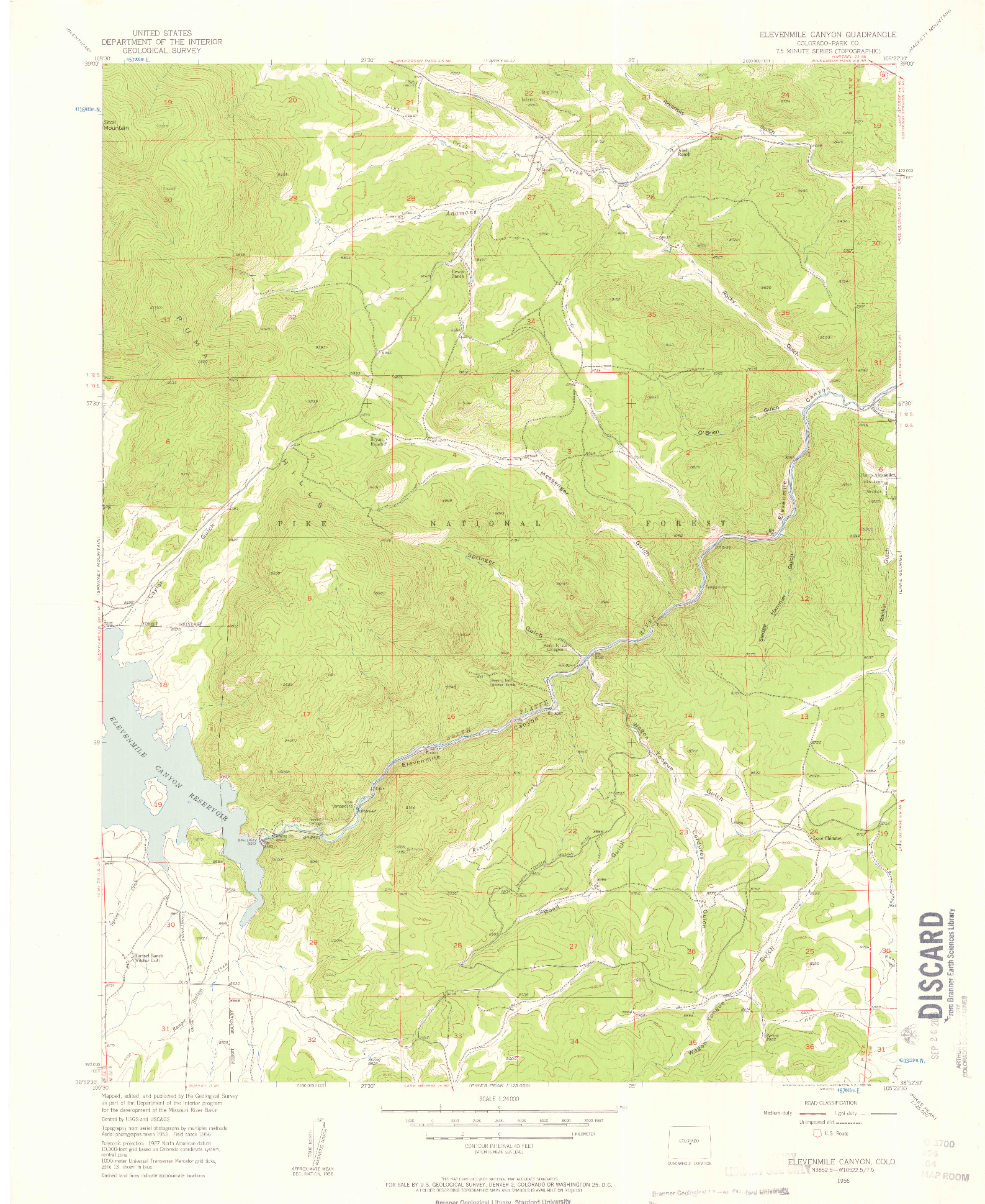 USGS 1:24000-SCALE QUADRANGLE FOR ELEVENMILE CANYON, CO 1956