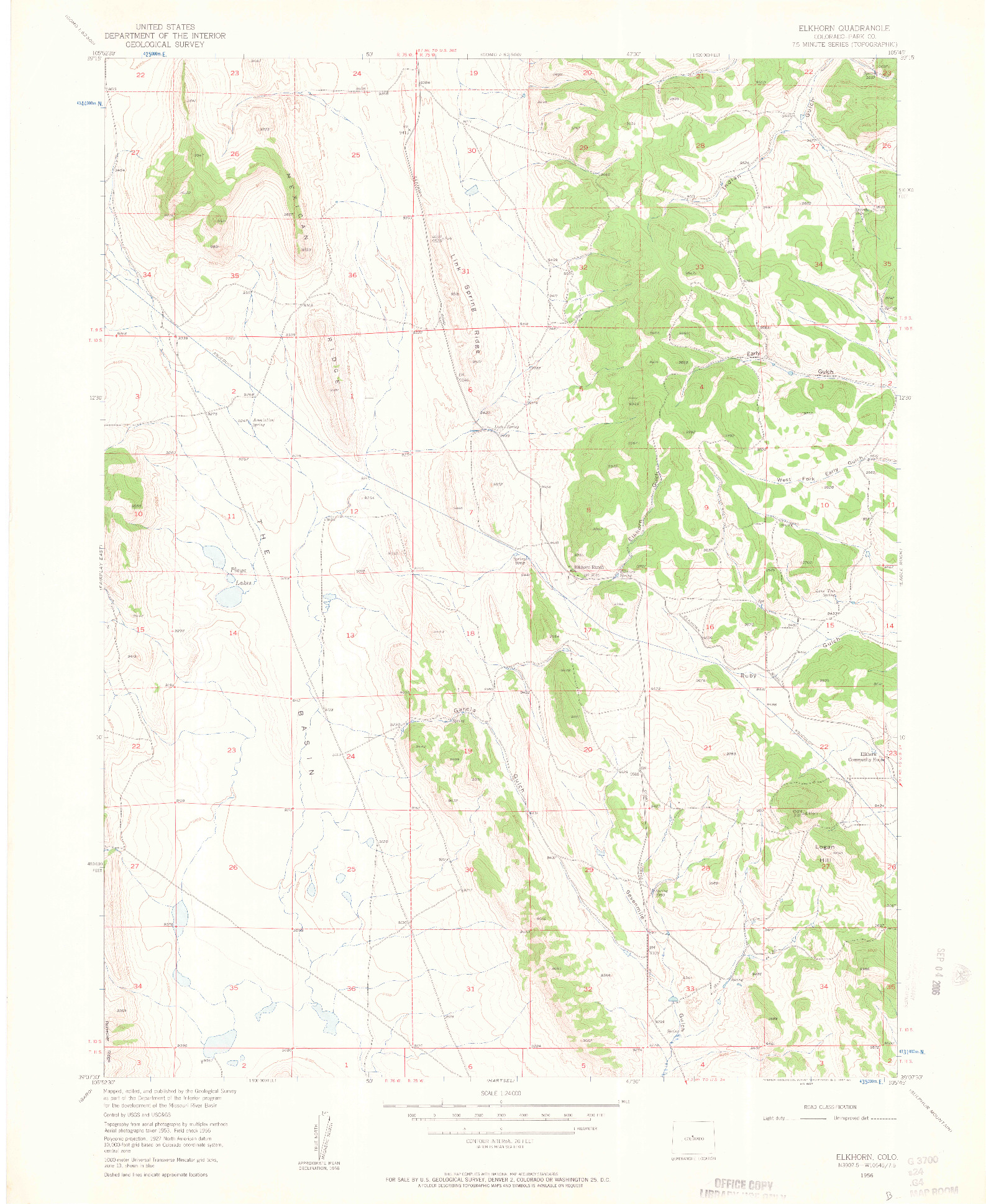 USGS 1:24000-SCALE QUADRANGLE FOR ELKHORN, CO 1956