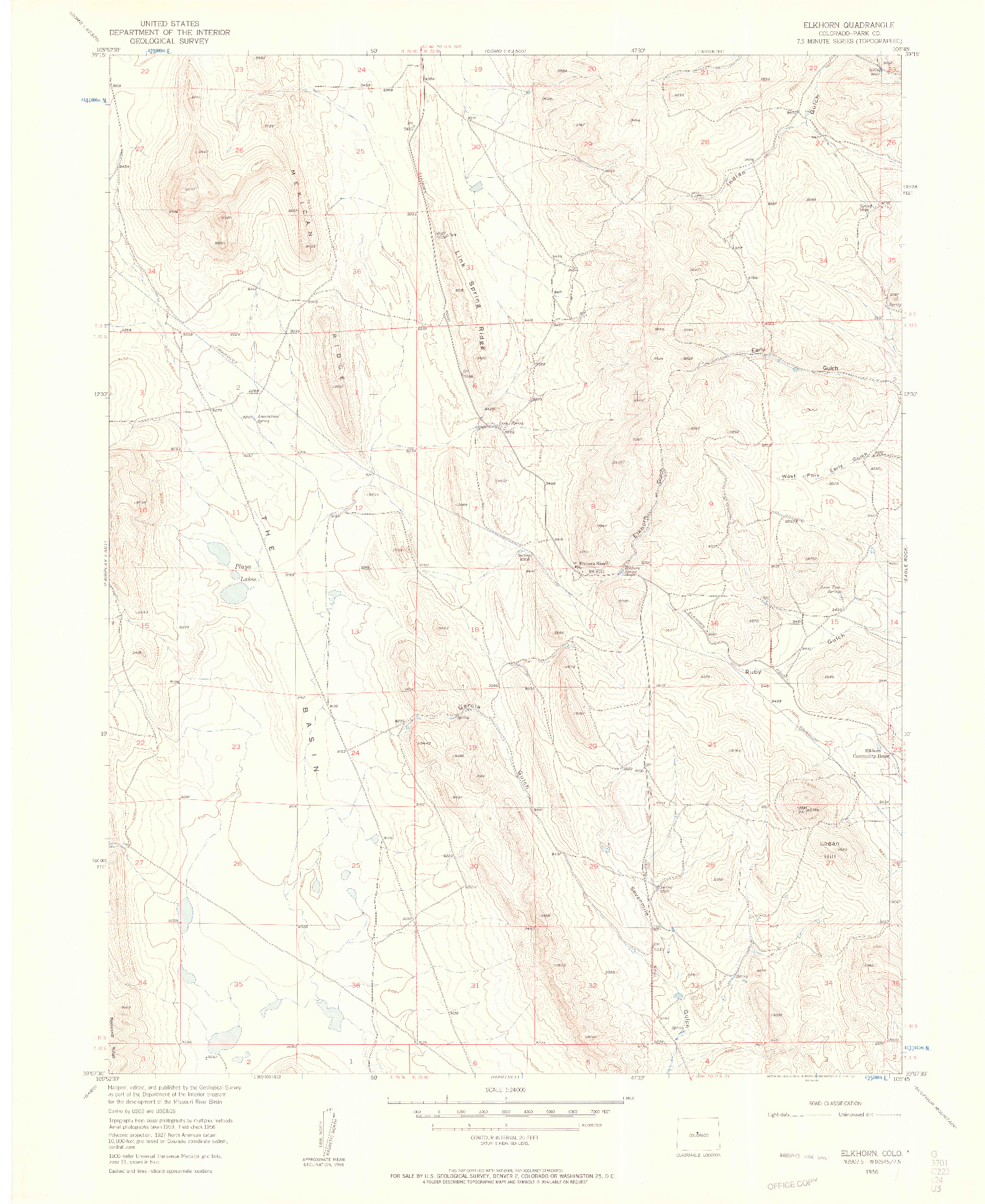 USGS 1:24000-SCALE QUADRANGLE FOR ELKHORN, CO 1956