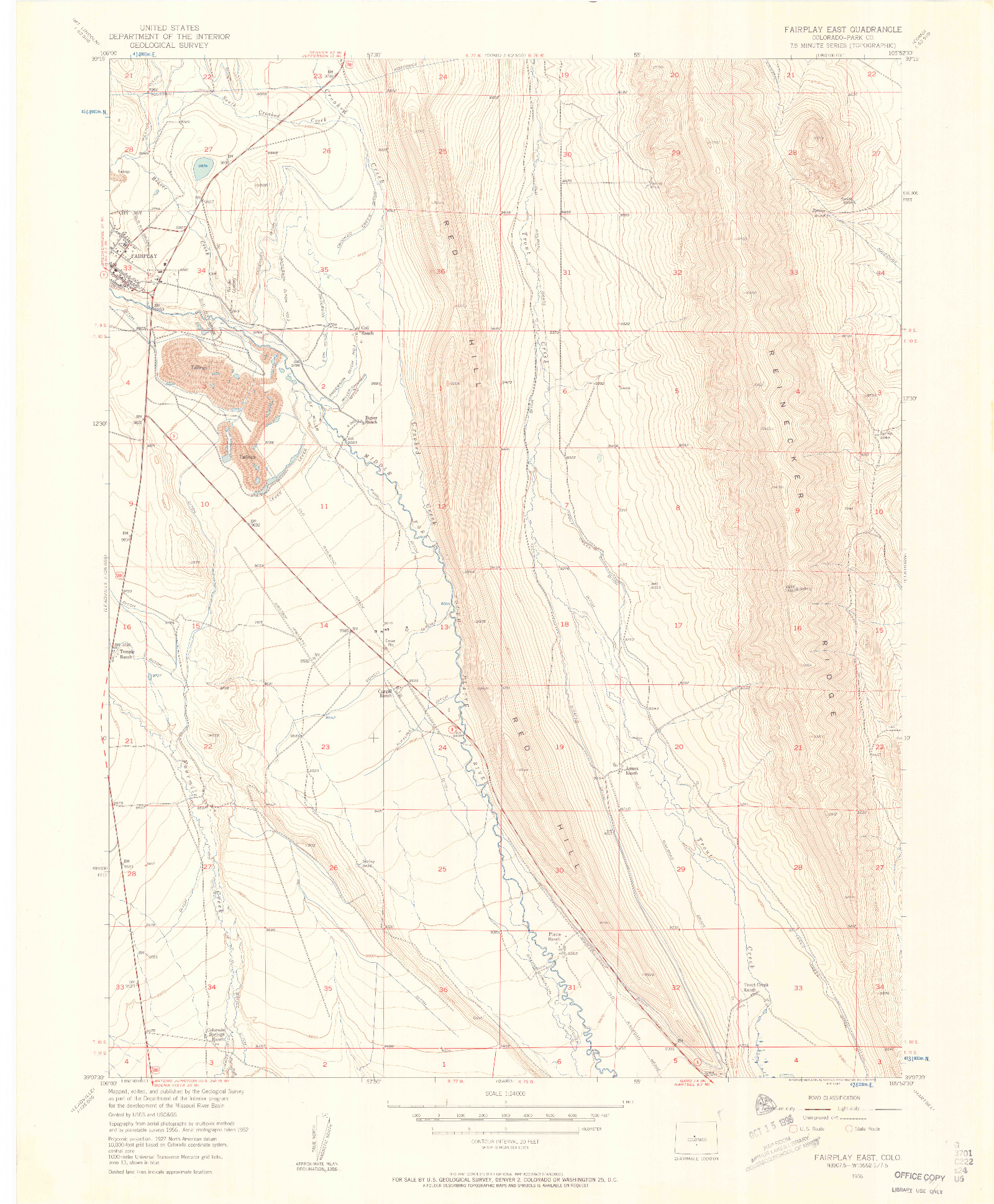 USGS 1:24000-SCALE QUADRANGLE FOR FAIRPLAY EAST, CO 1956