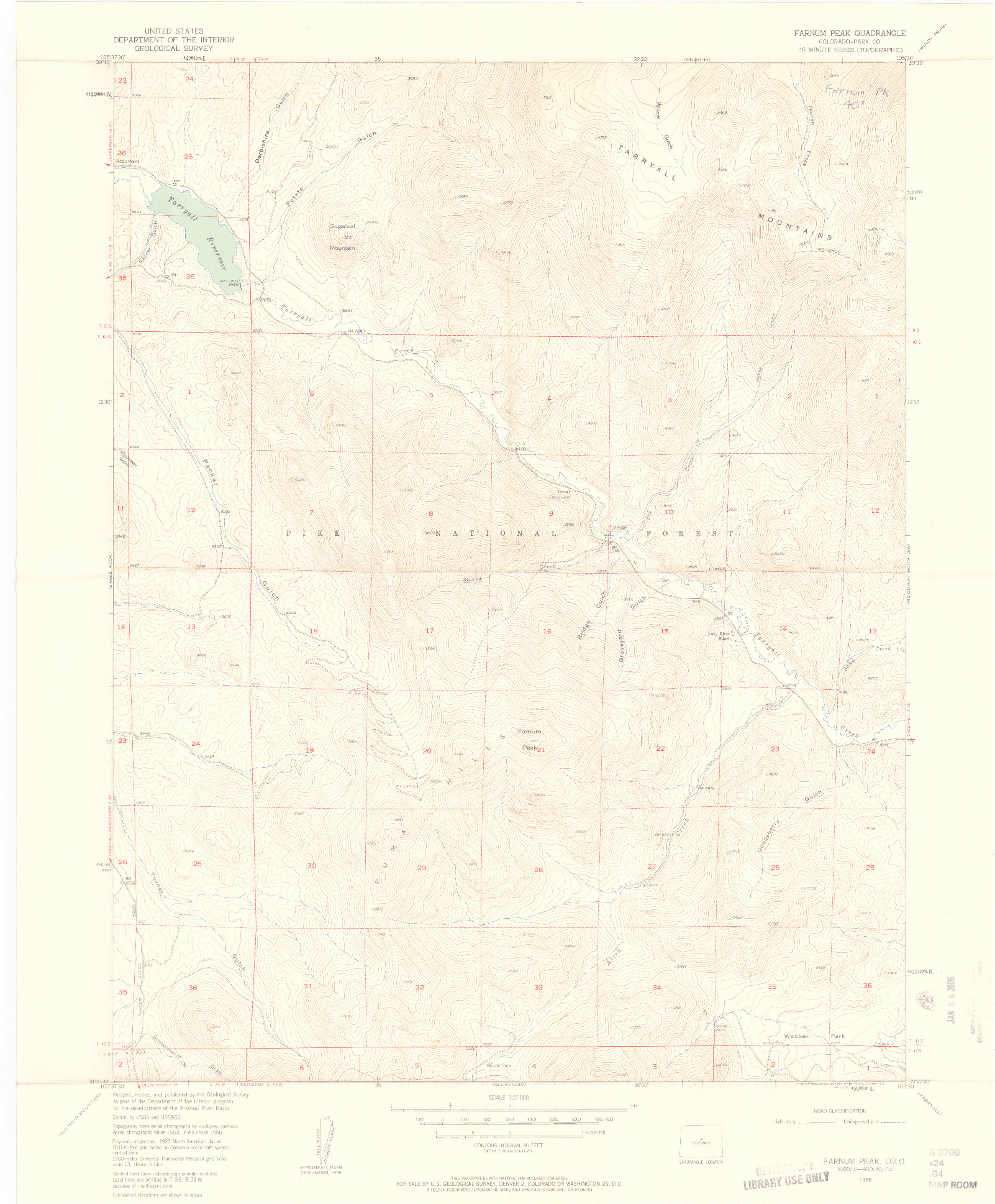 USGS 1:24000-SCALE QUADRANGLE FOR FARNUM PEAK, CO 1956