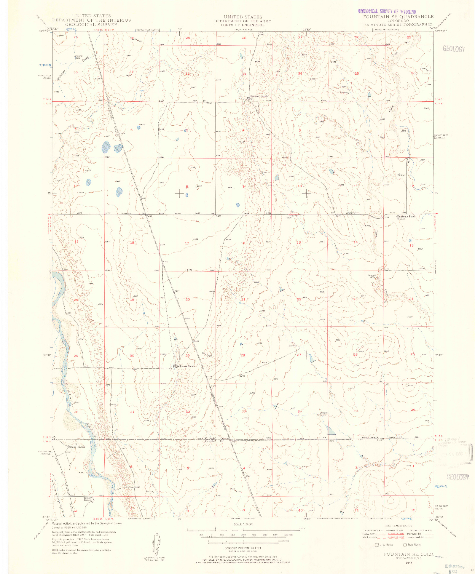 USGS 1:24000-SCALE QUADRANGLE FOR FOUNTAIN SE, CO 1948