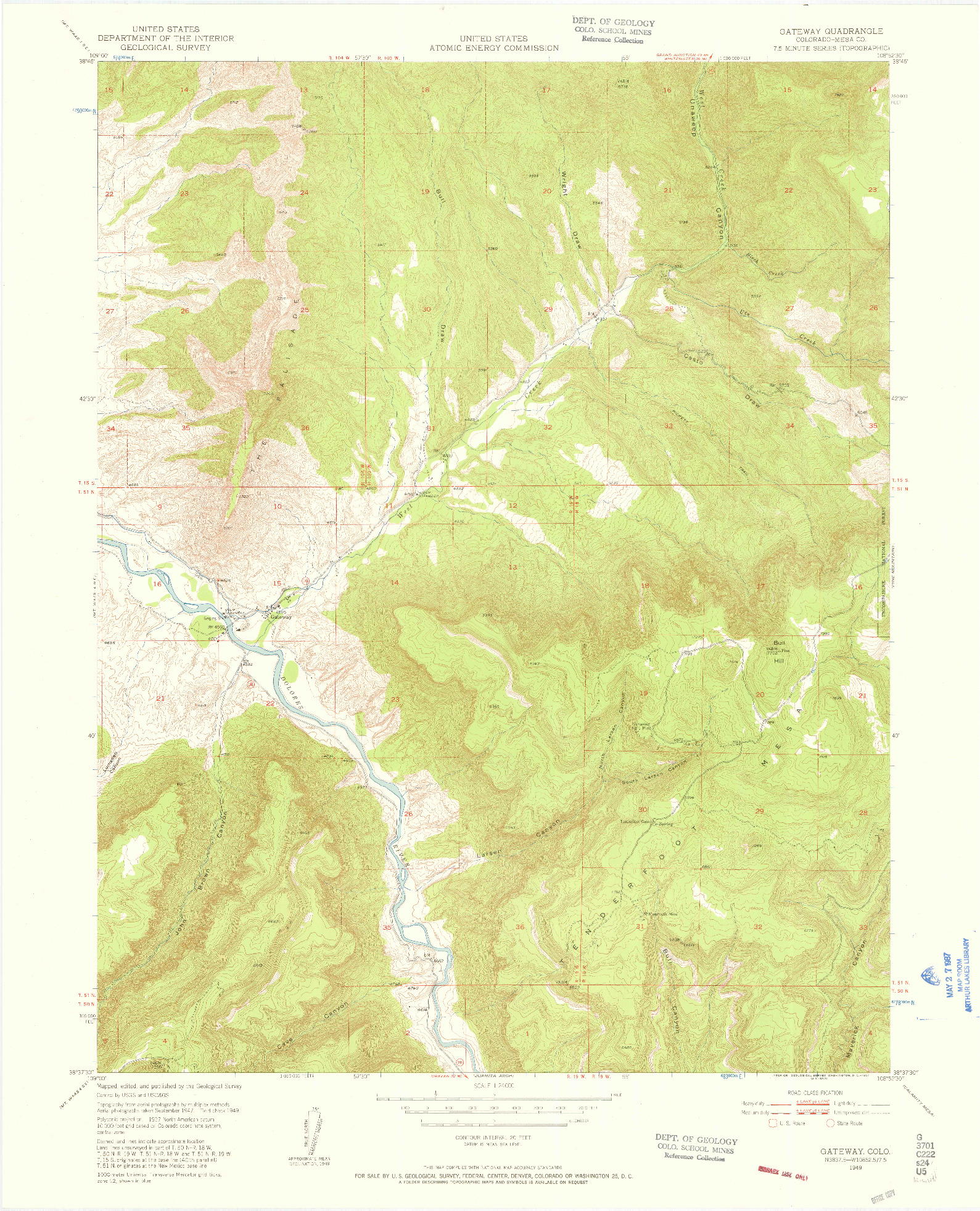 USGS 1:24000-SCALE QUADRANGLE FOR GATEWAY, CO 1949